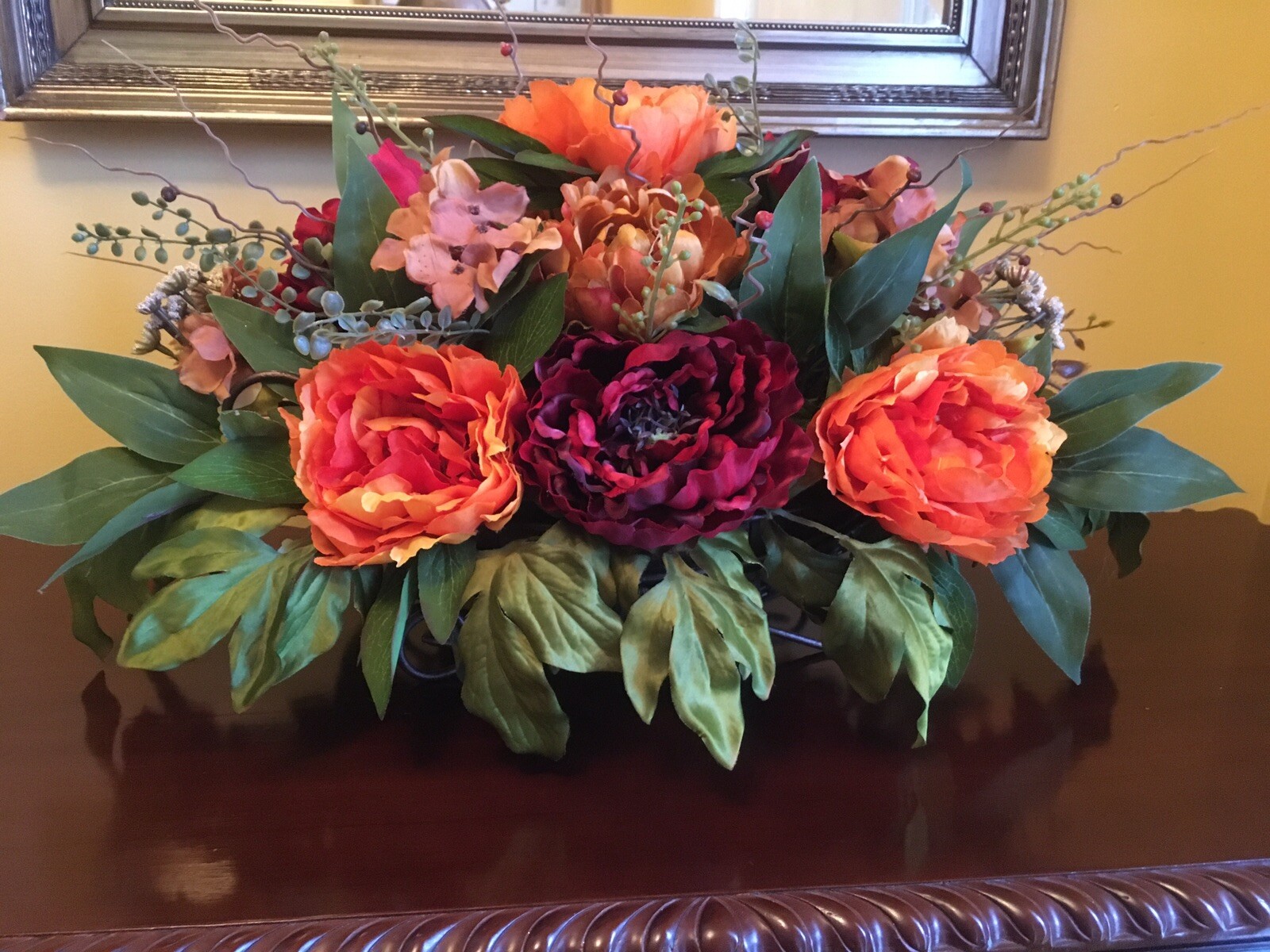 Year Round Floral Arrangement Burgundy And Orange Centerpiece Fall Centerpiece