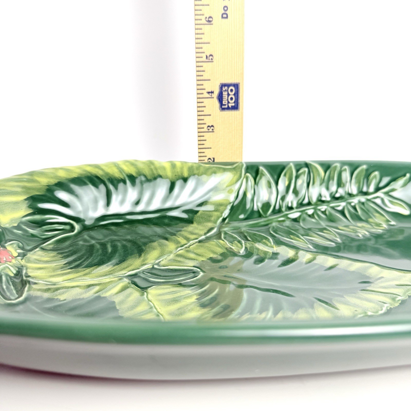Opalhouse MAIOLICA STONEWARE GREEN LEAF FLORAL Decorative Tray 18″X9″ Handles