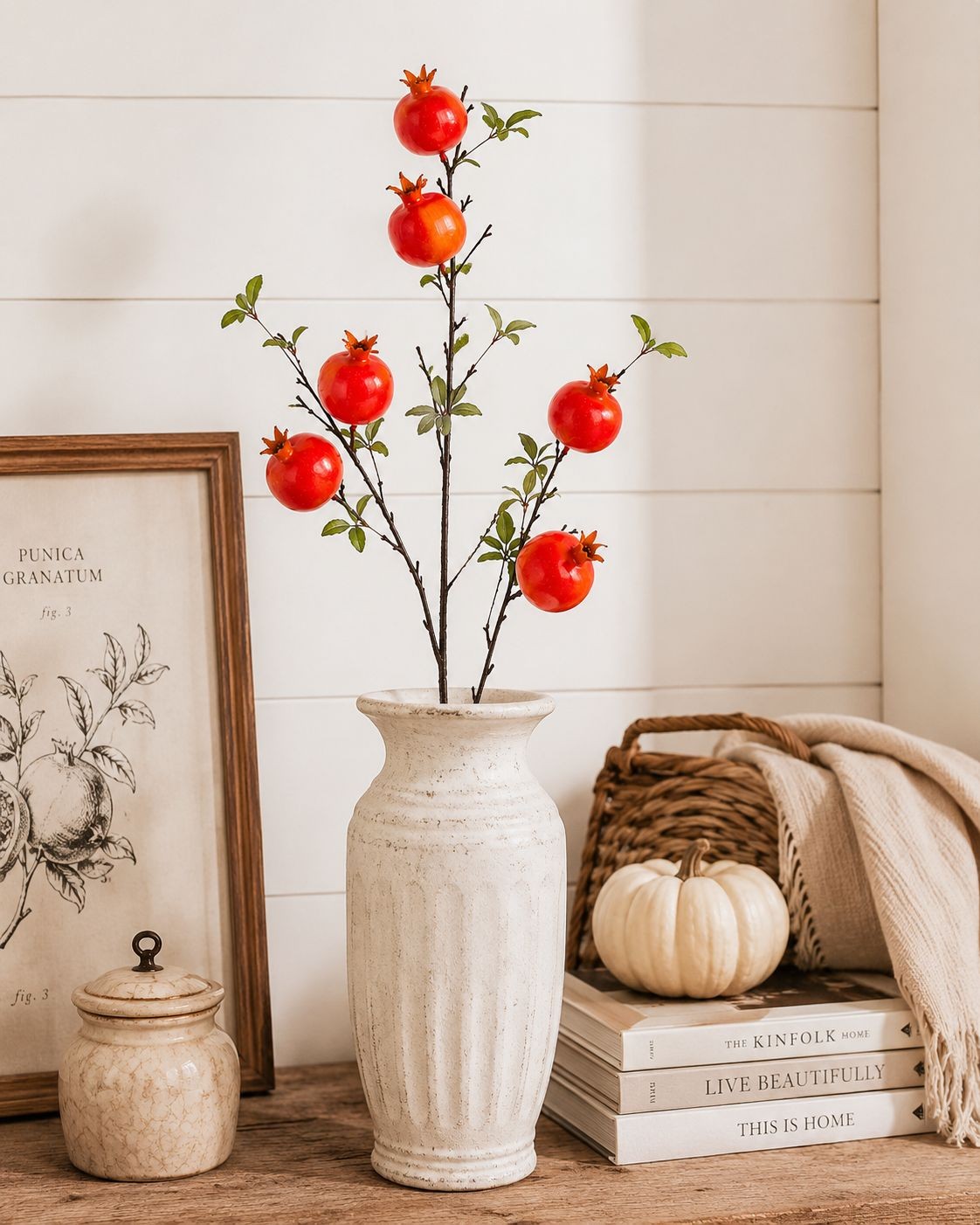 Artificial Pomegranate Branch Faux Fruit Stem Fall Floral Pick Autumn Vase Fille
