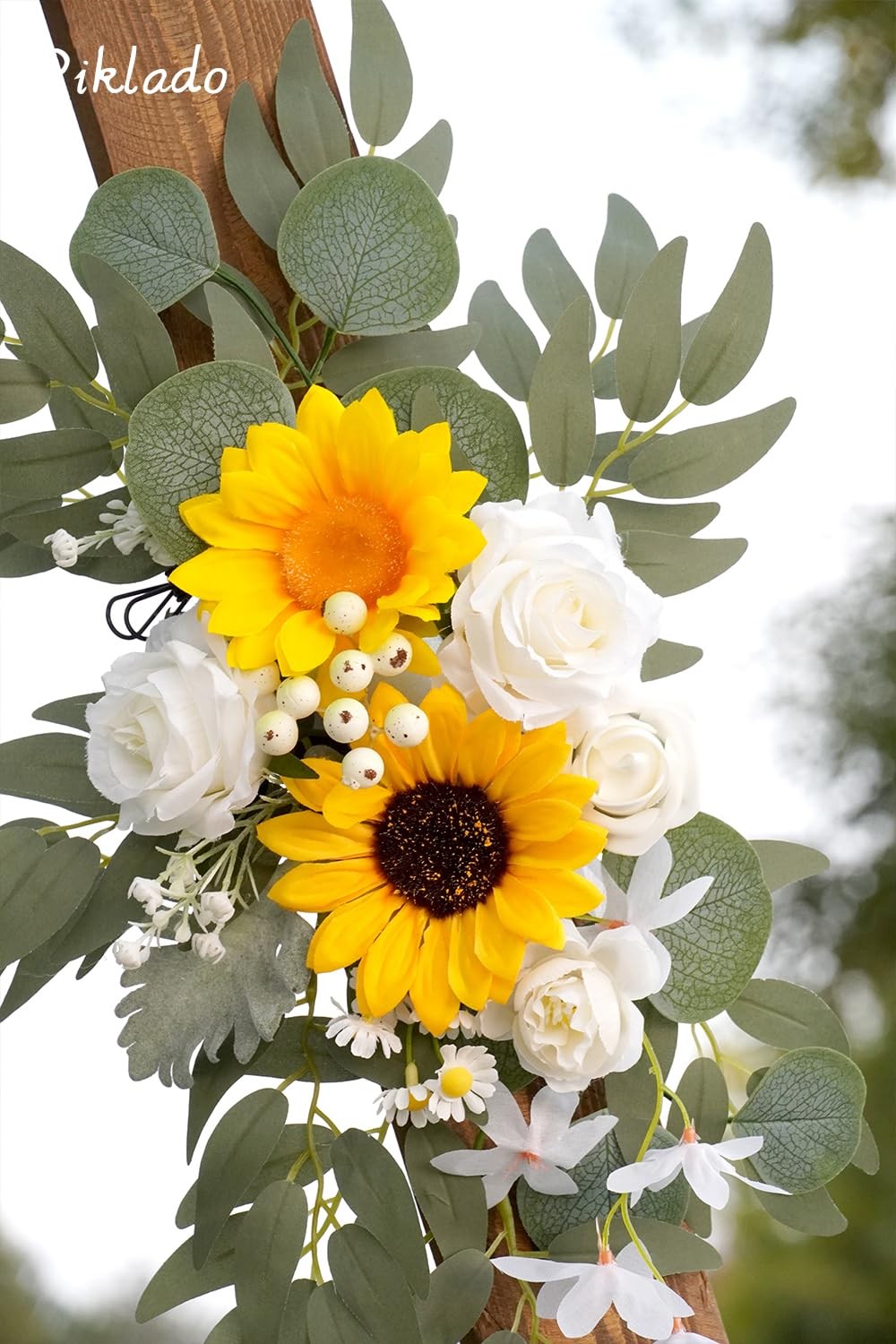 2 PCS Faux Sunflower & White Floral Swag Wedding Welcome Sign Ceremony Decor