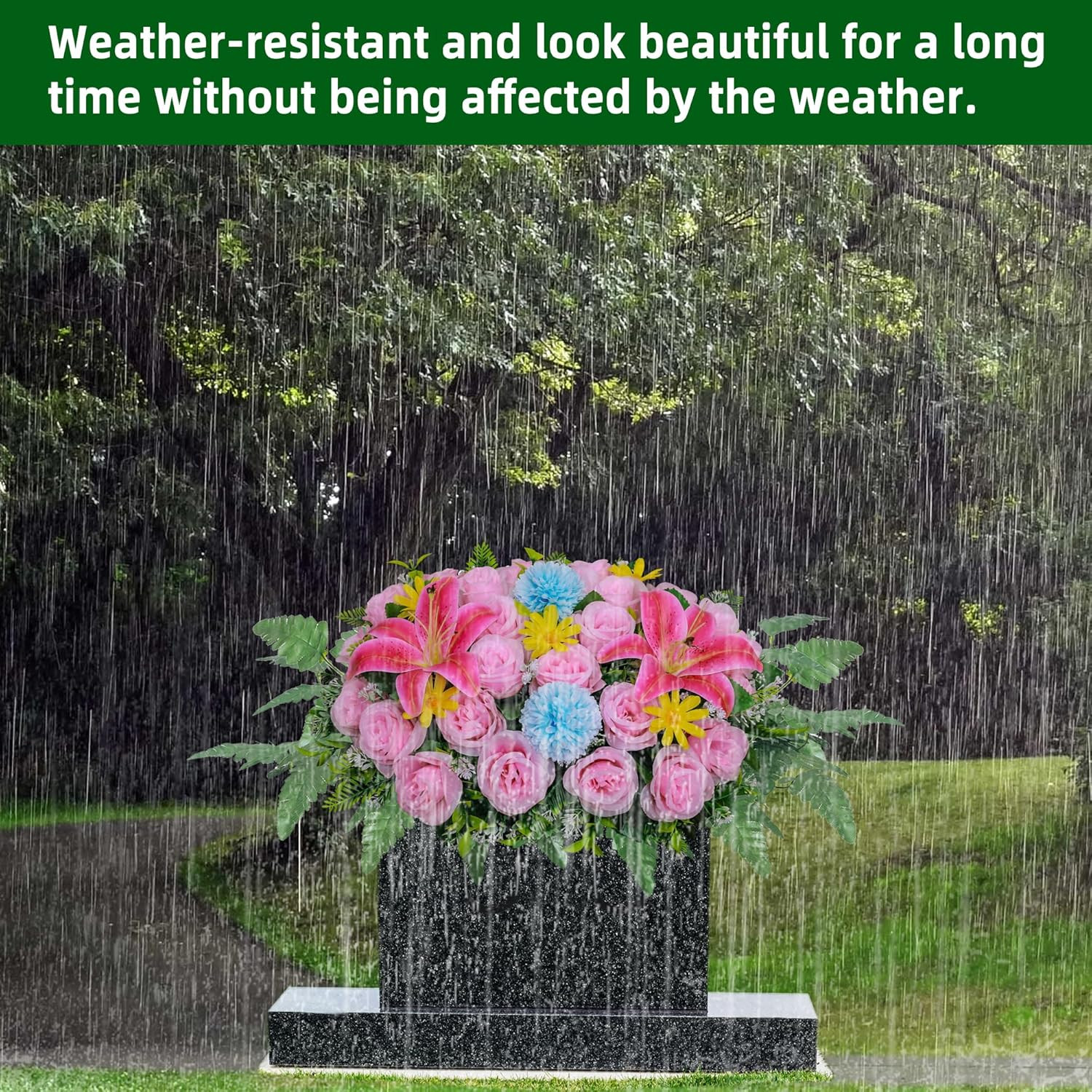 Artificial Cemetery Flower Saddles,Headstone Saddles for Graves,Lily Rose Flo…