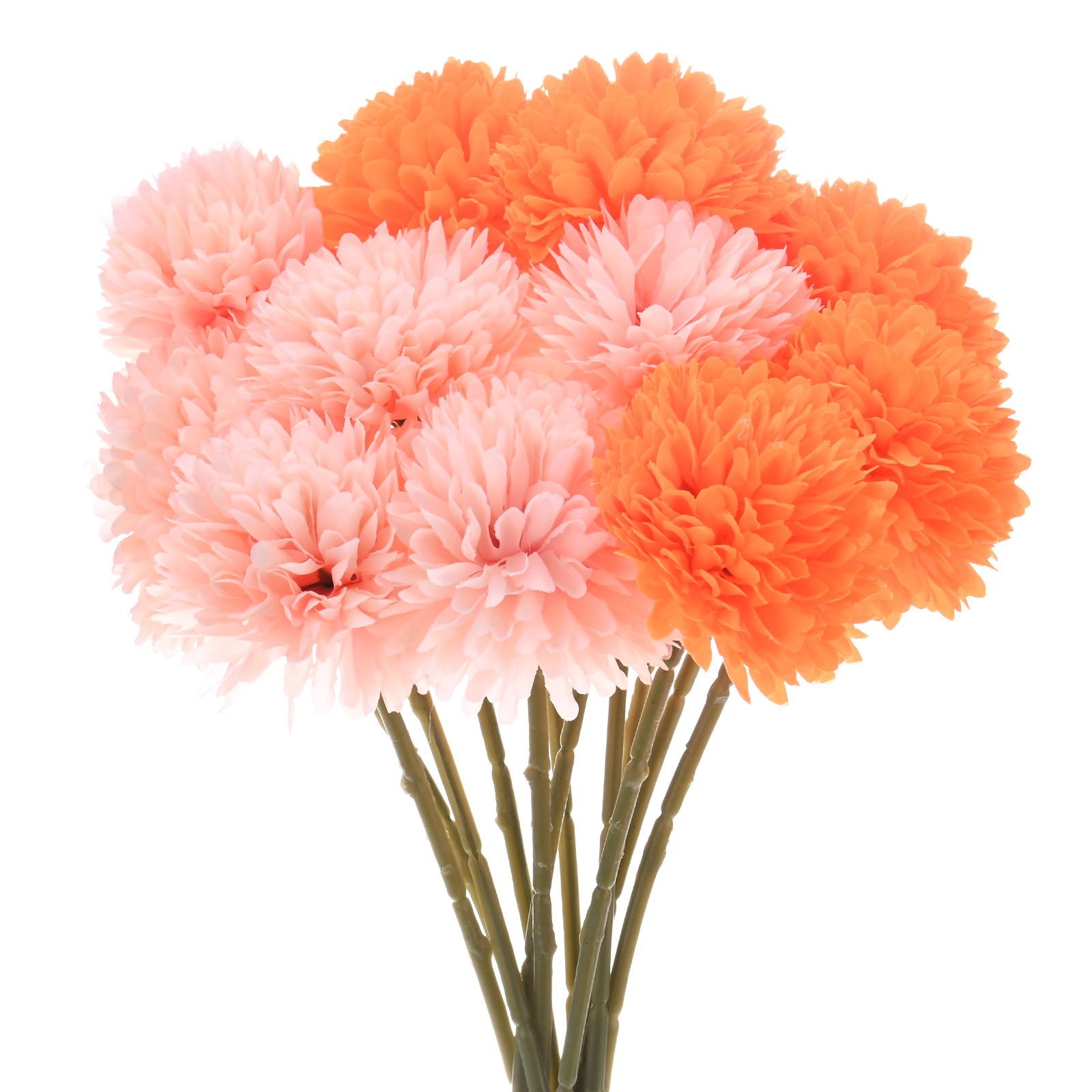 12-Pack Artificial Chrysanthemum Ball Flowers Champagne Pink,Orange
