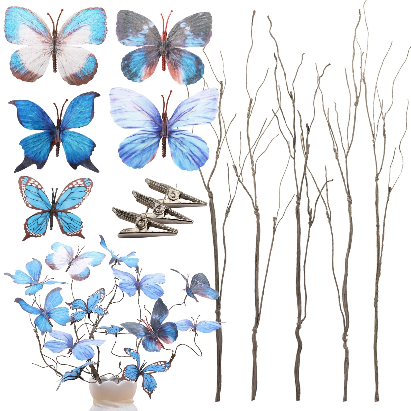 5 Pcs DIY Butterfly Decorations 5 Butterfly Branches with 30 Fake Butterflies…
