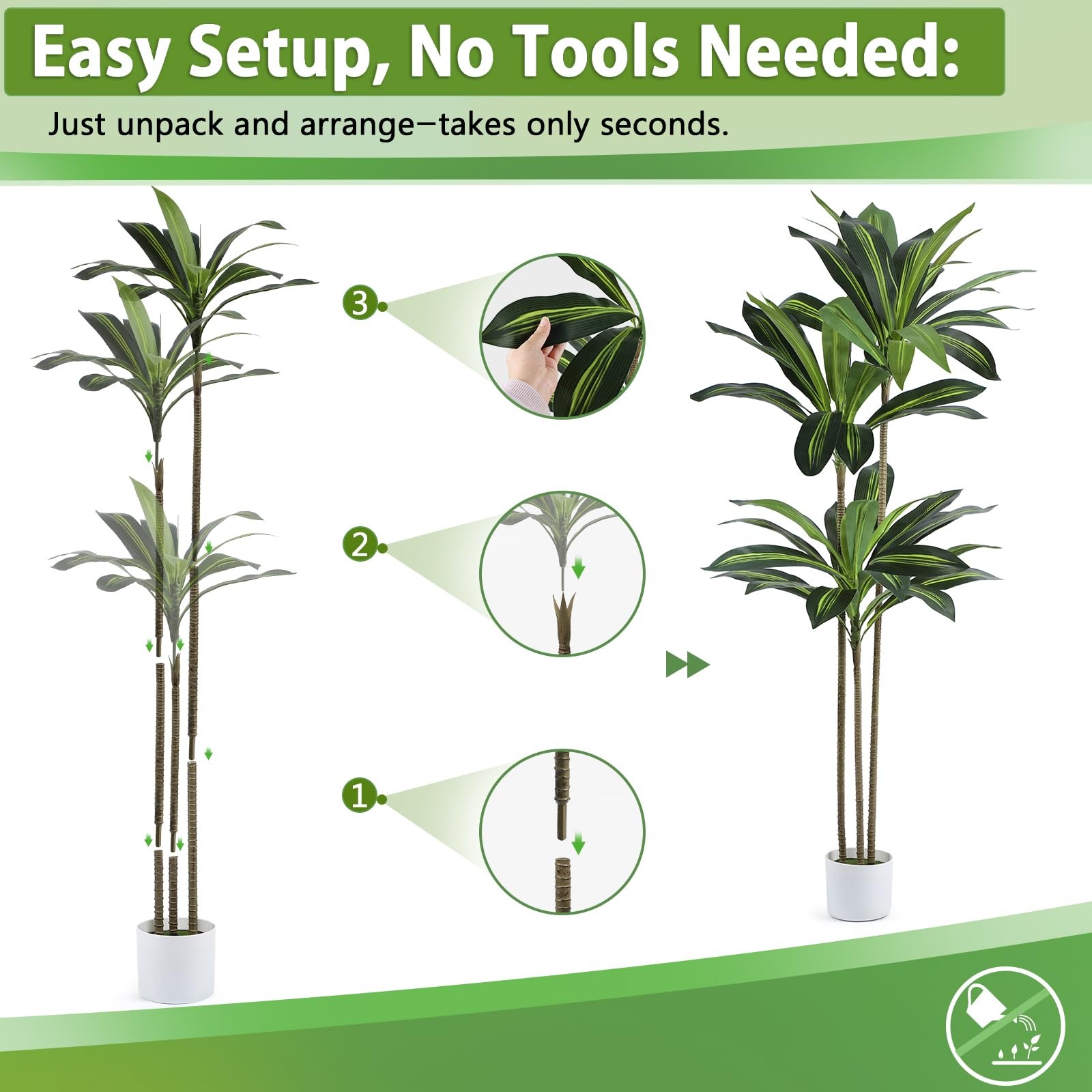 Artificial Dracaena Tree 5FT Fake Plant with White Small Planter Faux Silk Ta…