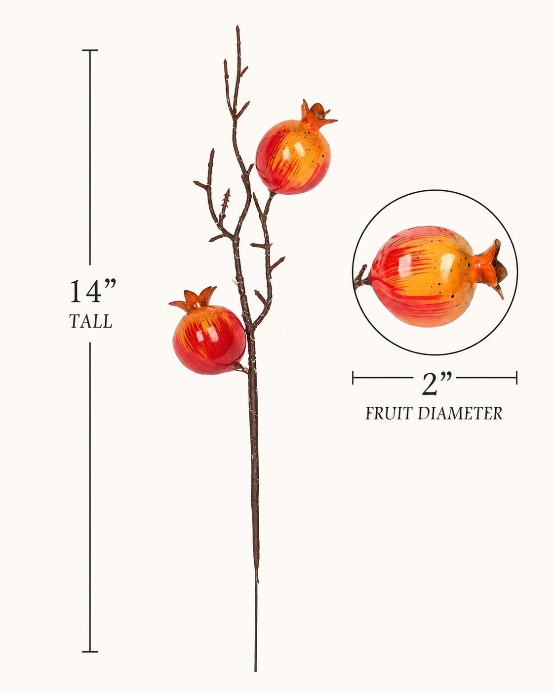 Artificial Pomegranate Stem Set Faux Fruit Branch Fall Decor Rustic Floral Pick