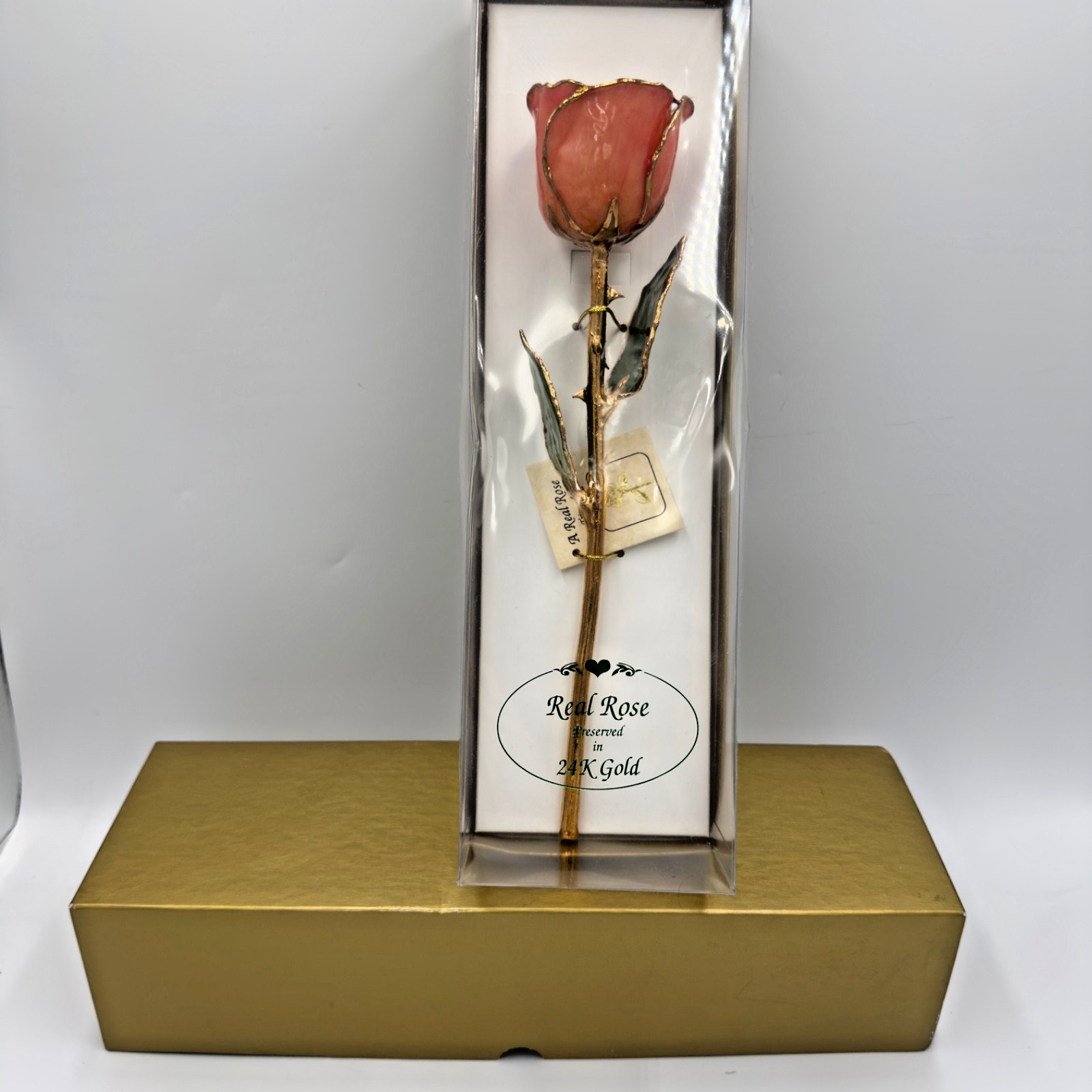 24K gold Dipped REAL Rose “Sunset” pink & orange The Original Since 1981