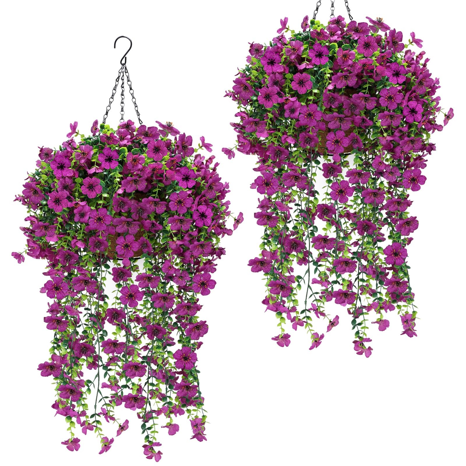 Best Geegoods 2 Set Artificial Hanging Flowers Baskets for Outdoor, UV Resistant