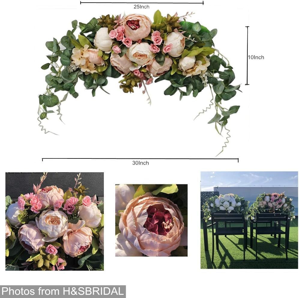 Wedding Arch Flowers, 30 Inch Rustic Artificial Floral Swag for Door Lintel, Gre