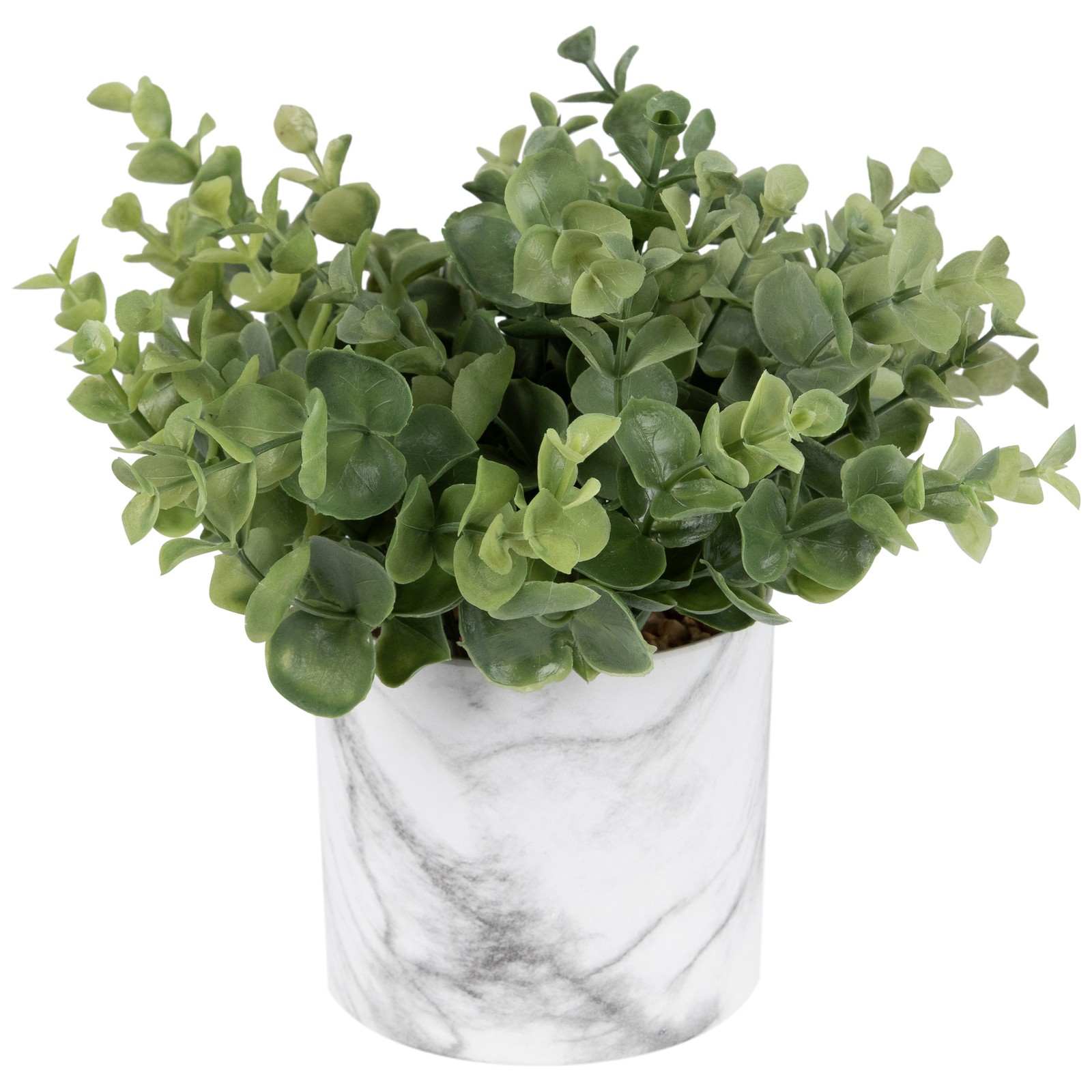 Northlight 9″ Green Artificial Eucalyptus in a Marble Style White Pot