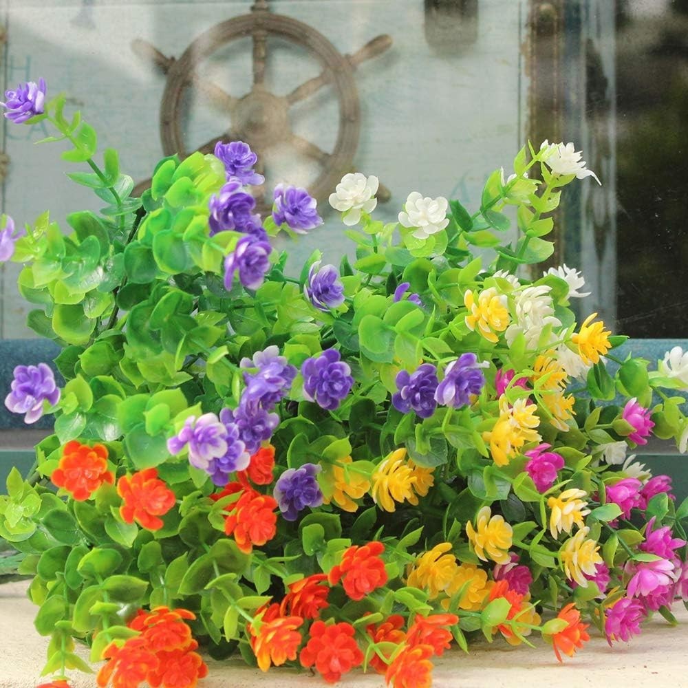 Durable Plastic Greenery – 15 Bundles of UV Resistant Faux Flowers for Style
