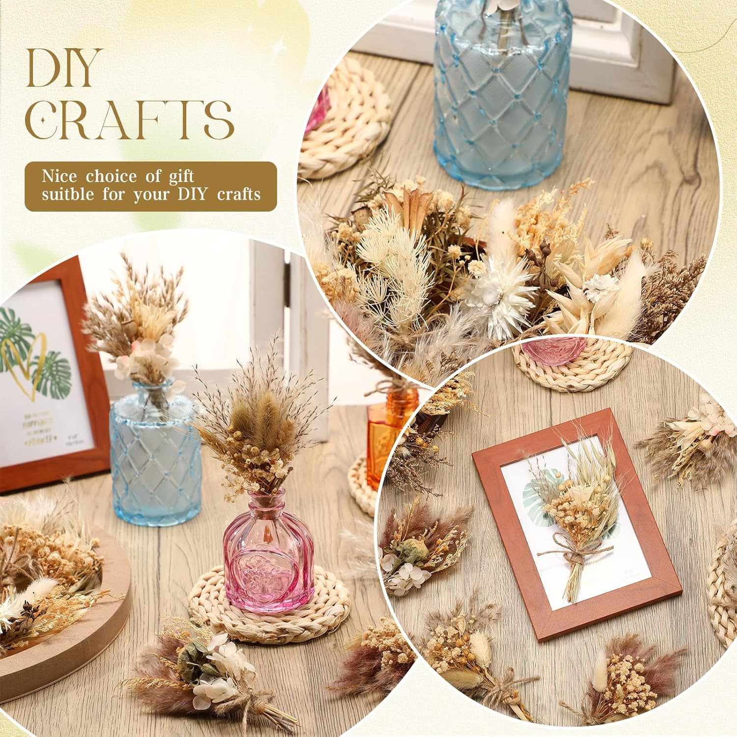 12 Pcs Boho Dried Flower Bouquet Mini Wedding Handmade Dry Flowers Decor for Vas