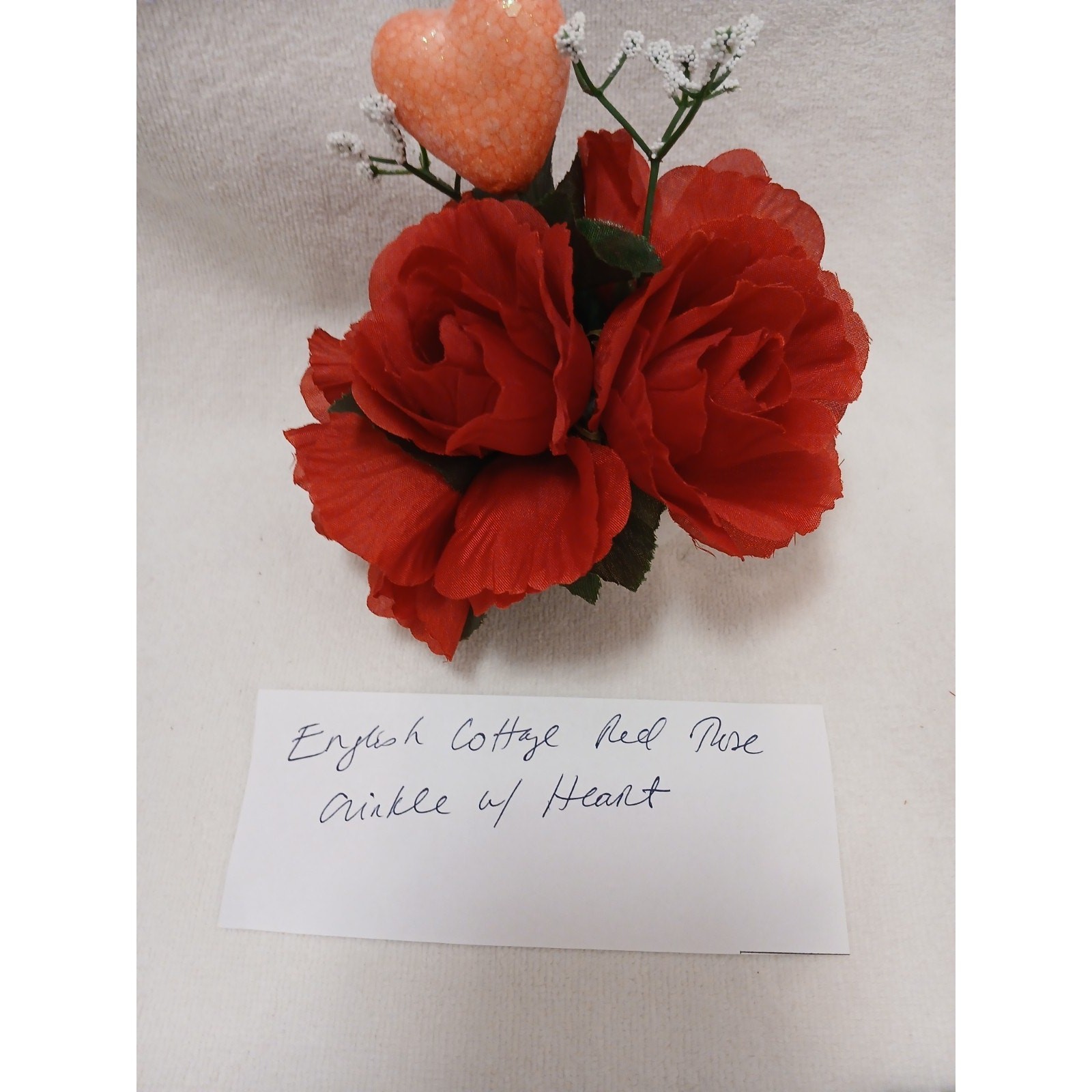 English Red Rose Floral Arrangement Tea Cup POP-IN Sparkle Heart Valentine Love