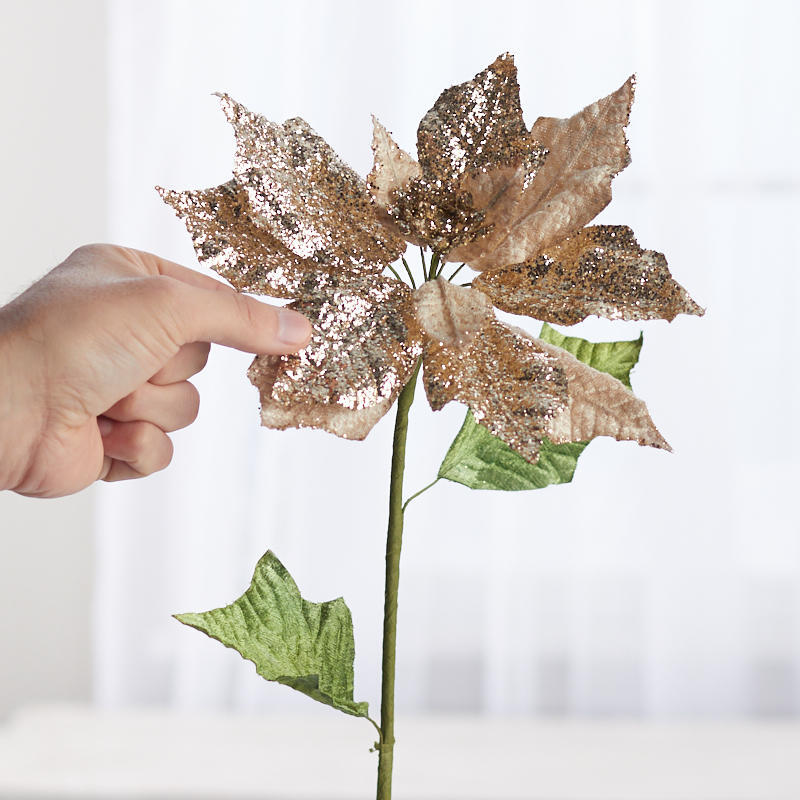 Package of 2 Platinum Velvet and Glitter Poinsettia 21″ Stems with 7″ Blooms
