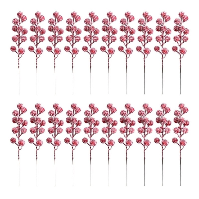 20Pcs Artificial Red Berries Branches With Bendable Iron Wire Stem for Tree