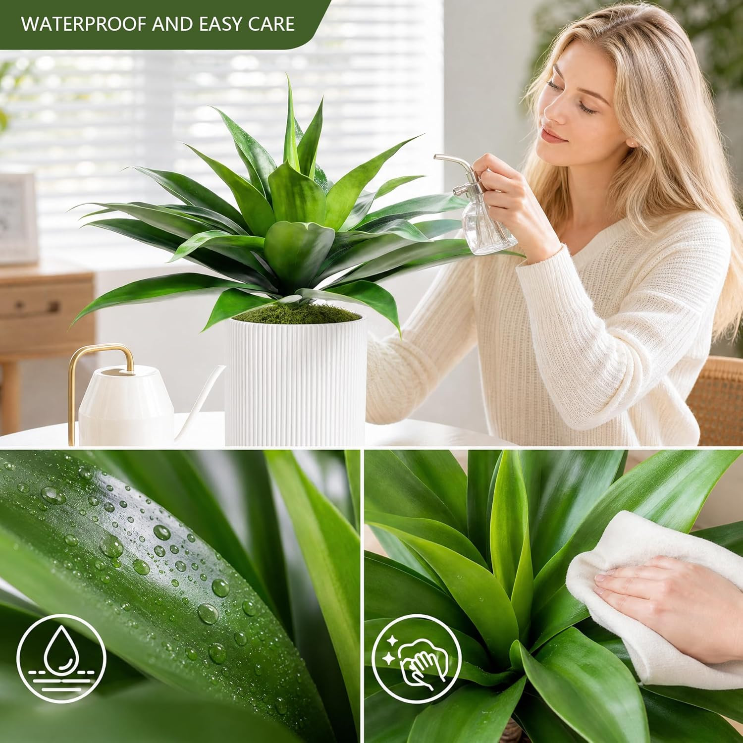 Artificial Agave Plants,Large UV Resistant Fake Agave Planters for Indoor and Ou