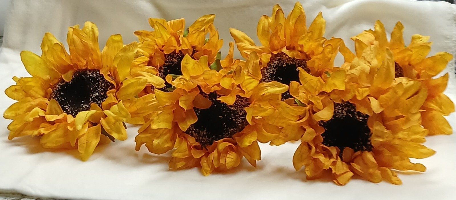 Fall Single Stem Silk Sunflowers, Set Of 6 On 6 In. Stems, New
