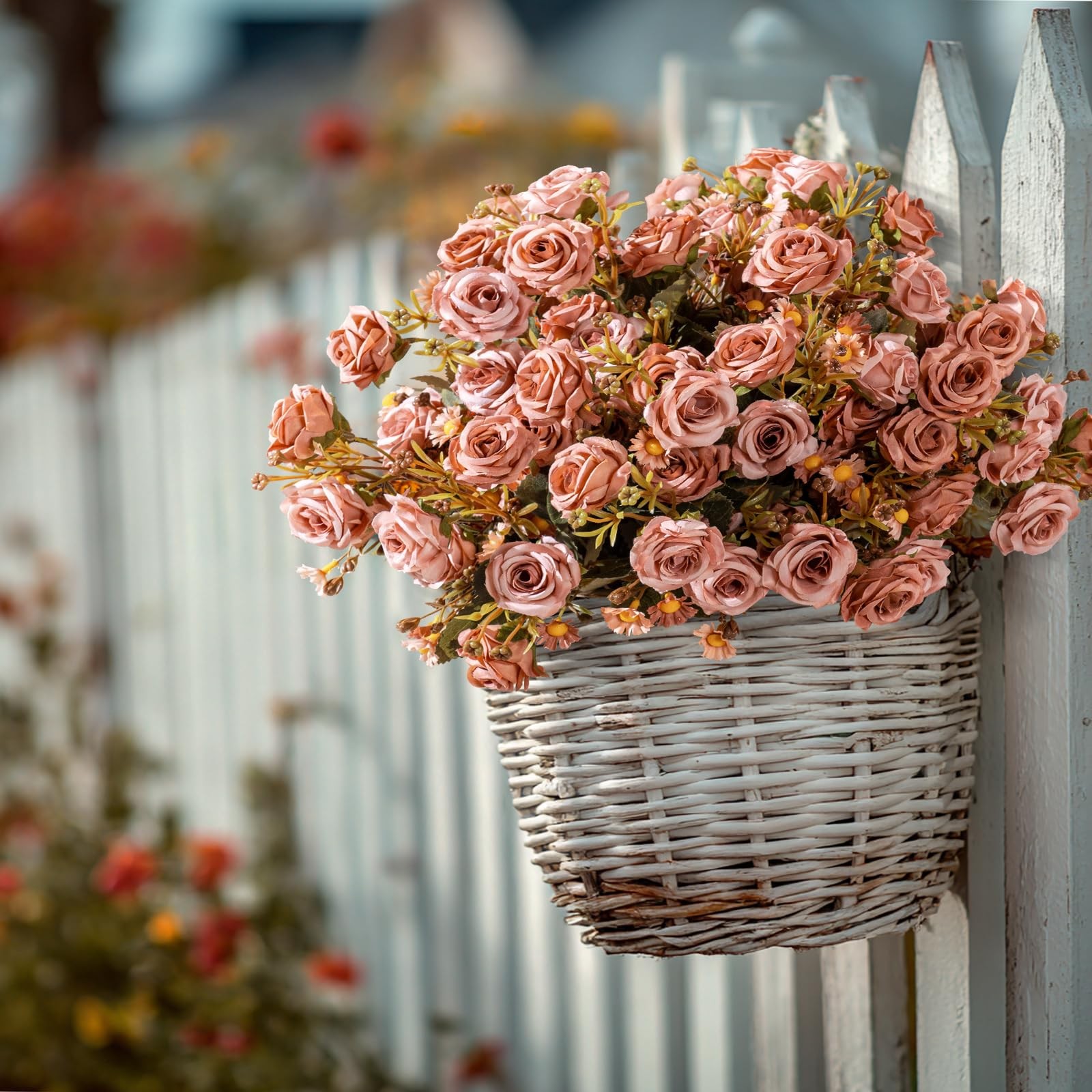 Artificial Rose Flowers for Outdoor 4 Bundles Rose Bouquet with Daisy Faux Fl…