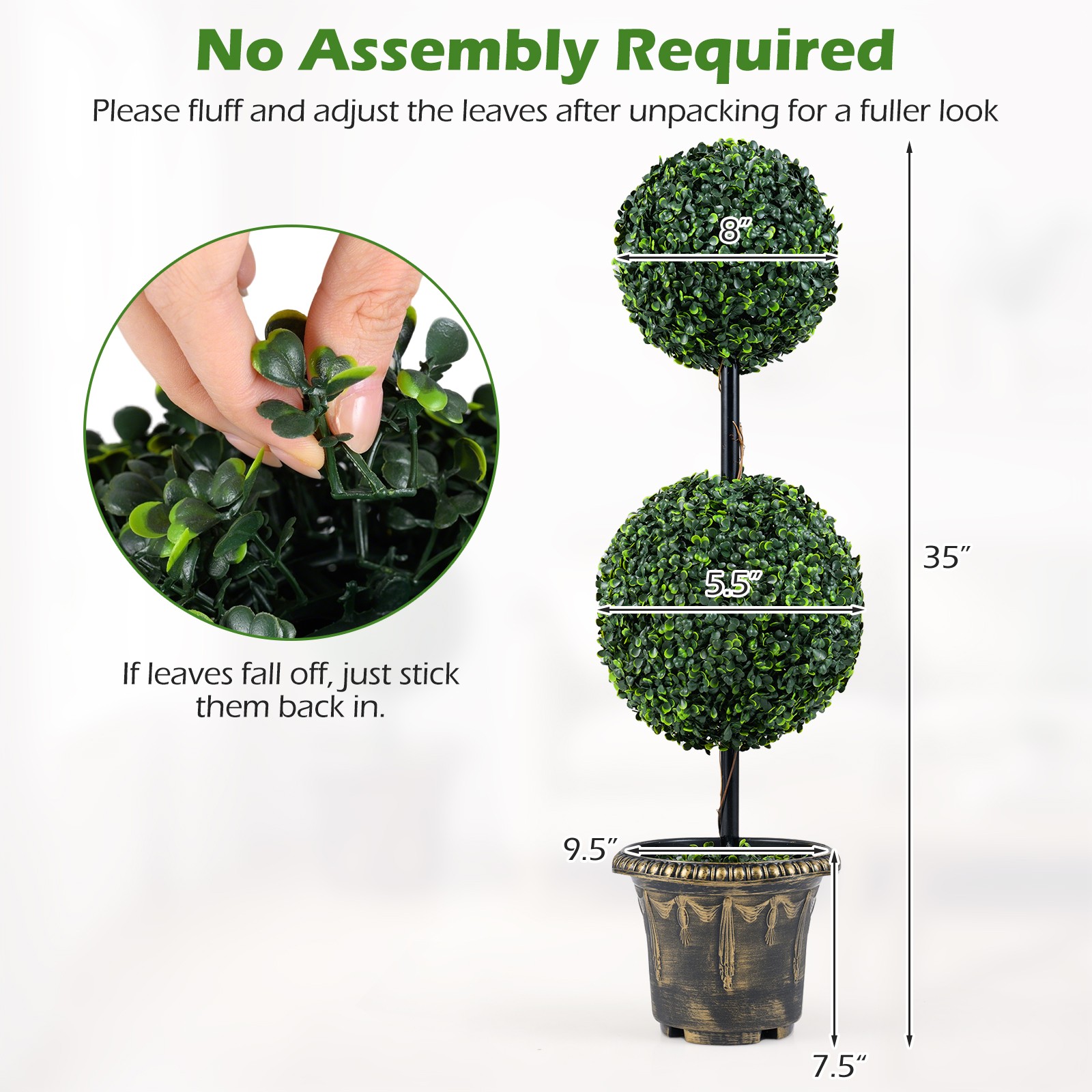 Artificial Boxwood Topiary Tree,Sun-Protective Double Ball Shrubs,Potted Plants