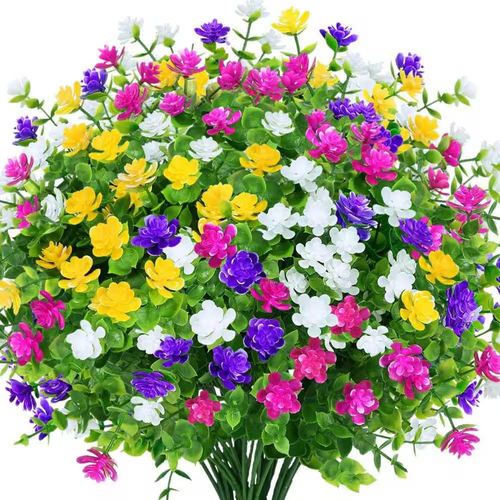 13.8 In. Multi-Colored 8 Bundles Outdoor Artificial Boxwood Fake Flowers UV Resi