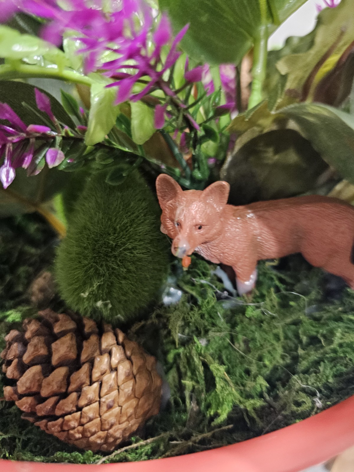 Dish Garden Artificial Flowers Arrangement THE DEER FAMILY Woods lake & more