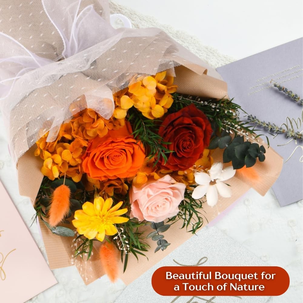 Forever Flowers Bouquet, Preserved Long-Lasting Orange Roses, Vase-Ready Arra…