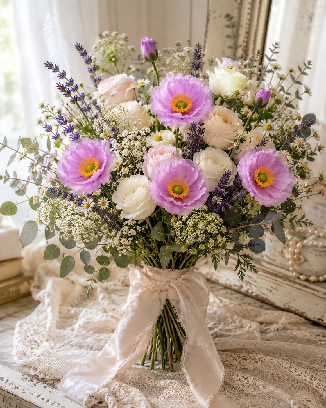 Lavender Poppy Stems Faux Poppy Flowers Artificial Wildflower Spray Cottagecore