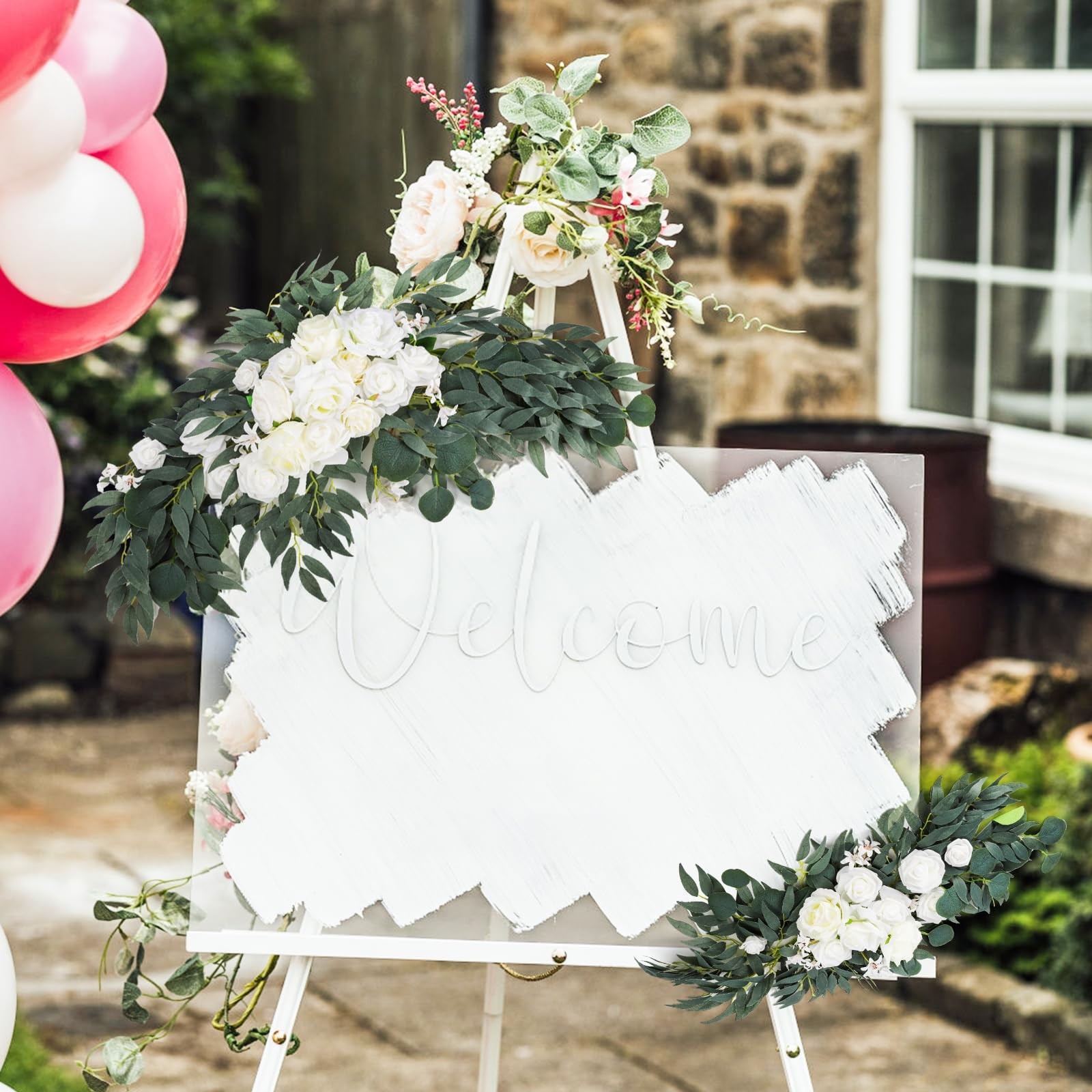 2 Pack Artificial Wedding Arch Flowers, 28”/20” Floral Swag Arrangement Set, …