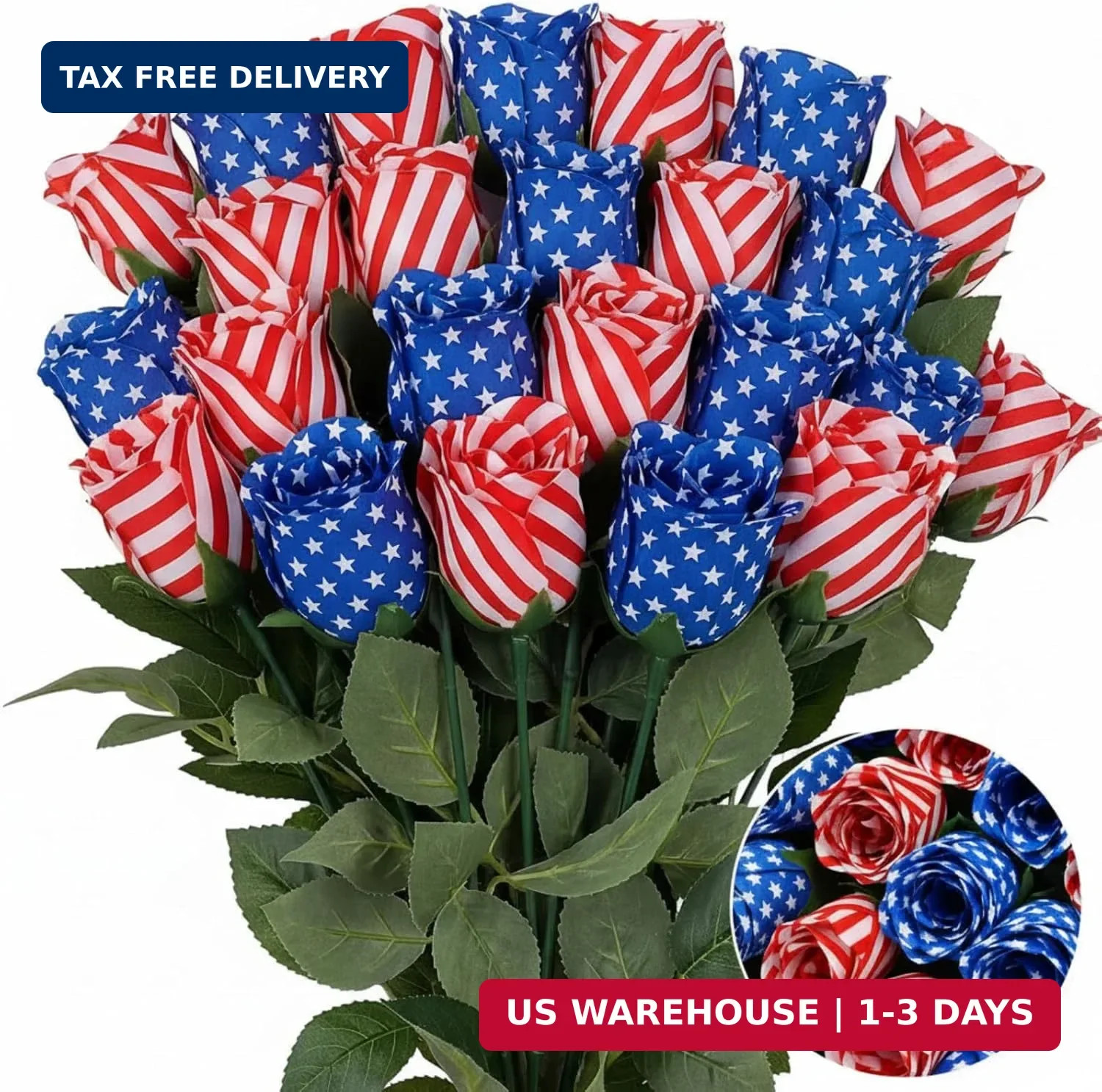 24 Pcs Patriotic Artificial Flowers 17” Red White and Blue 4th of July Flower S