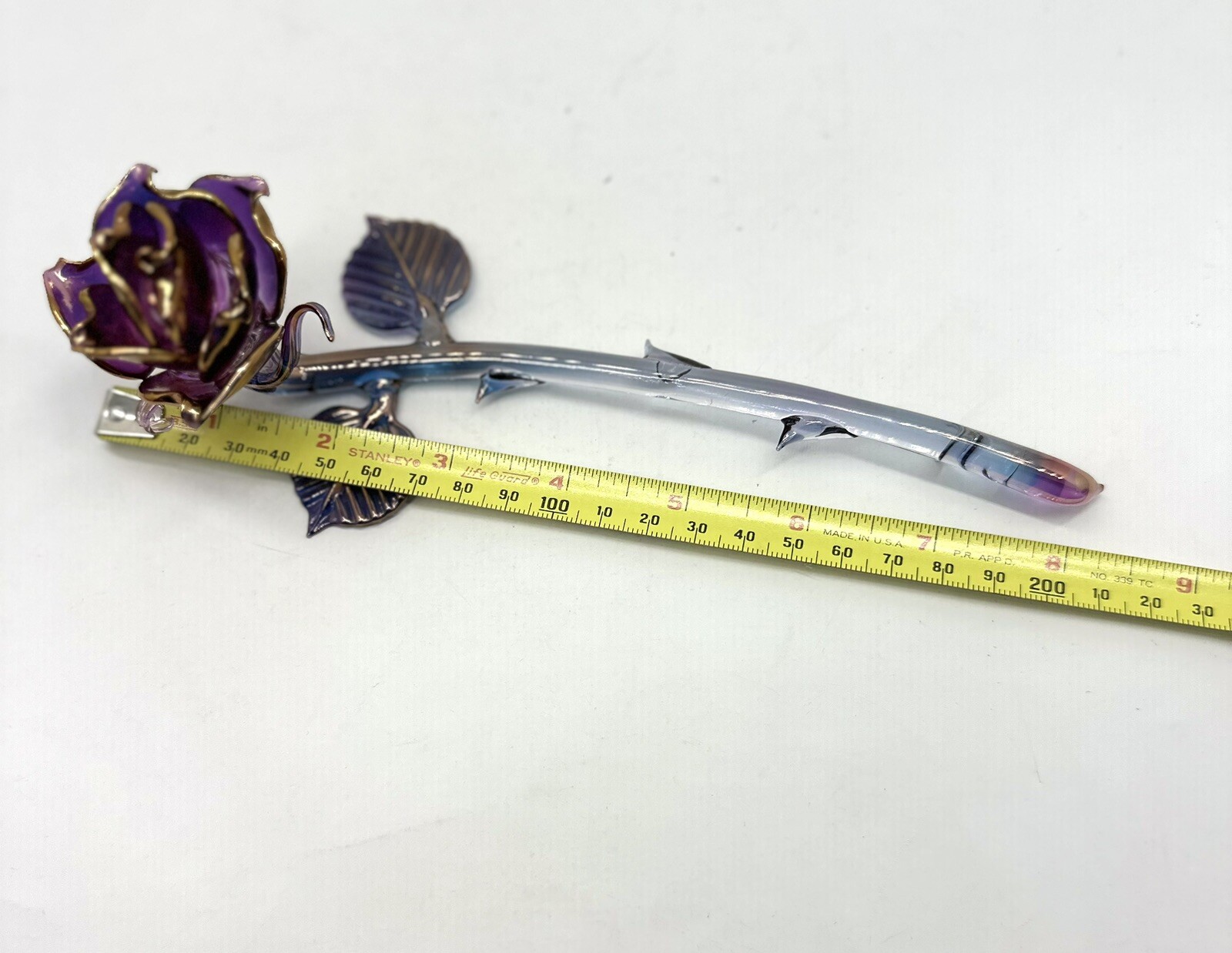 Glass Rose Hand Blown Crystal 24k Gold Figurine Purple Borosilicate