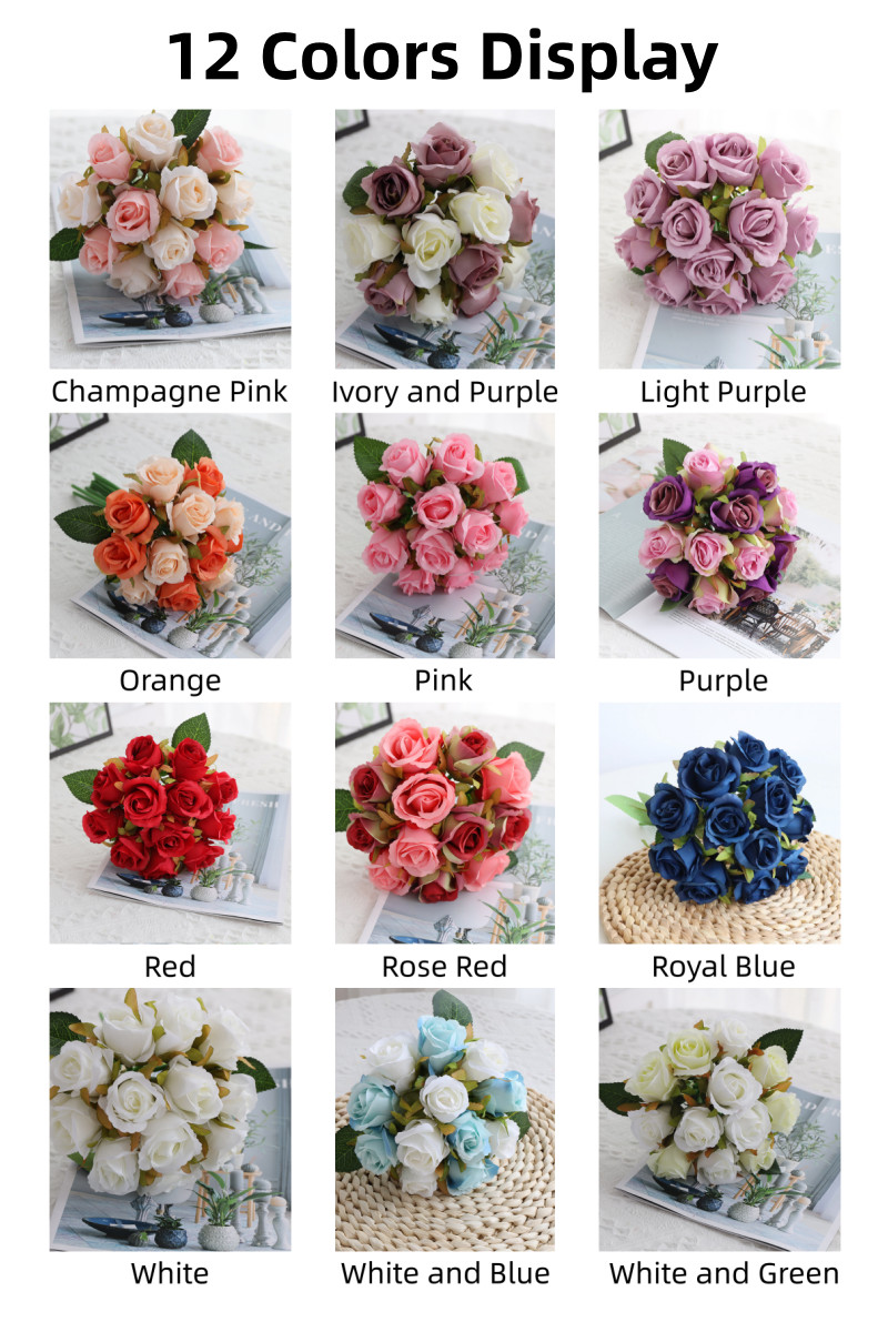 12Head Artificial Flowers Rose Silk Floral Bridal Wedding Bouquet Home Party Dec