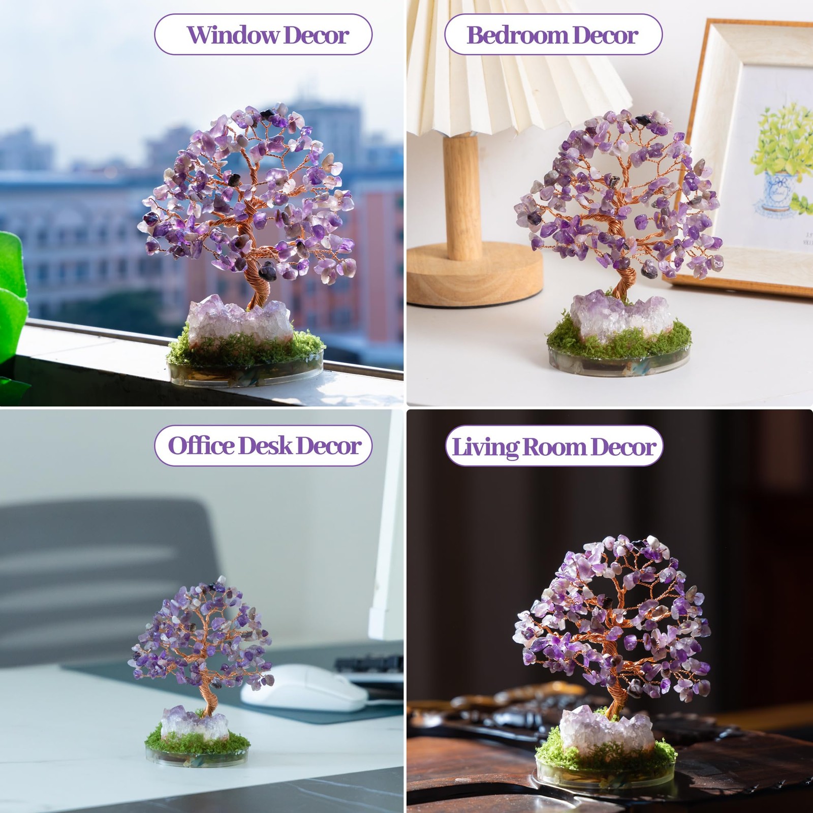 Amethyst Crystal Tree of Life Crystal Money Gemstone Tree Office Desk Decor