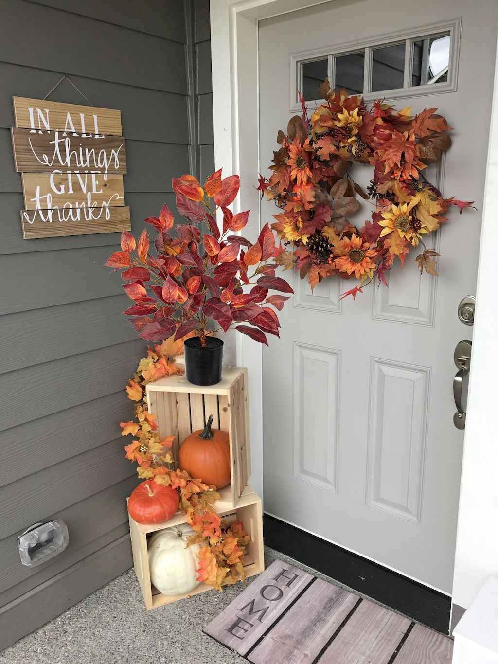 19.7 Inch Fake Fall Autumn Elm Leaf Tree Black Pot Artificial Faux Plant Decor
