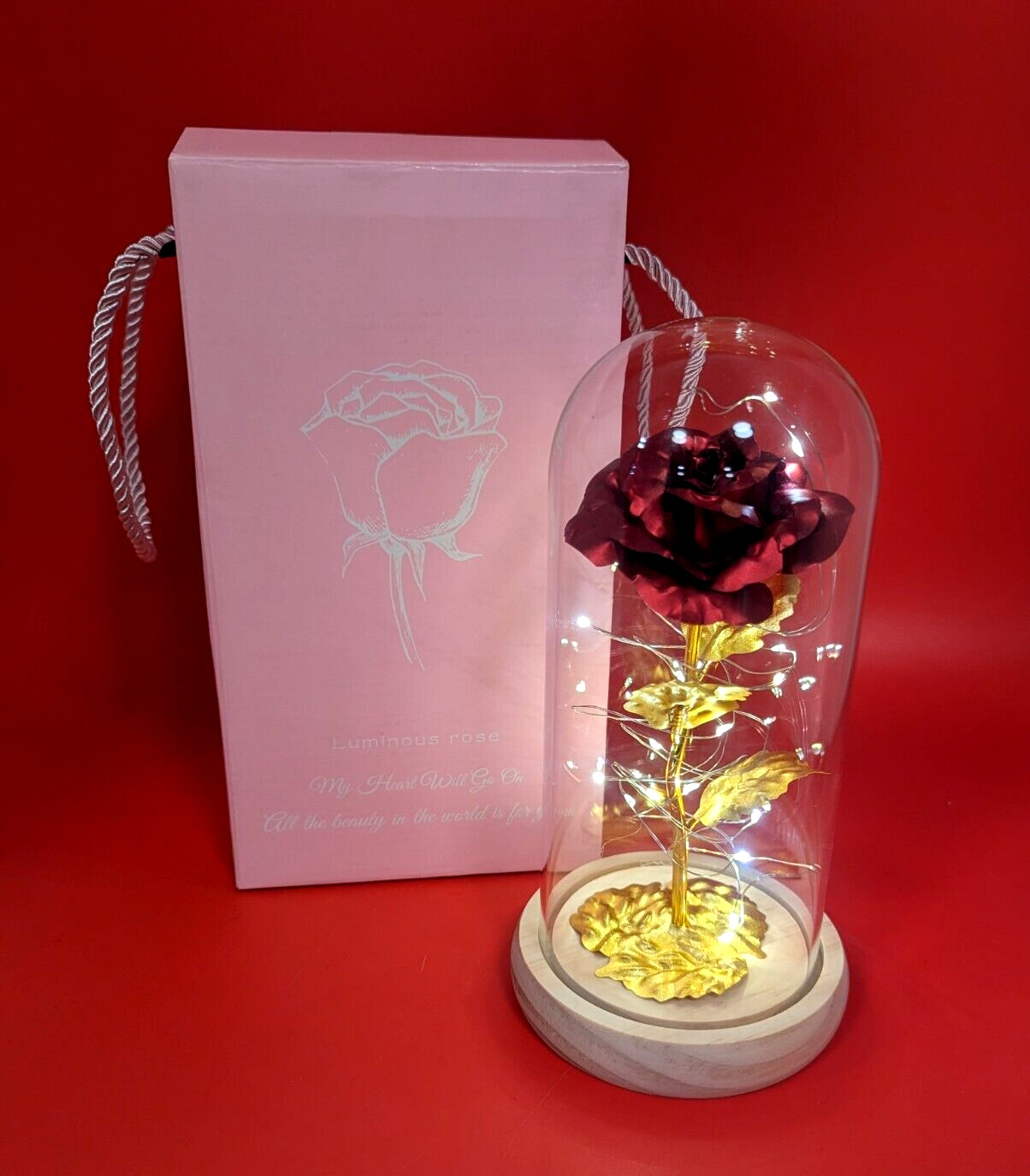 Led Eternal Red Gold Rose In Flask Dome Glass Rose Flower Light Gift Home Decor