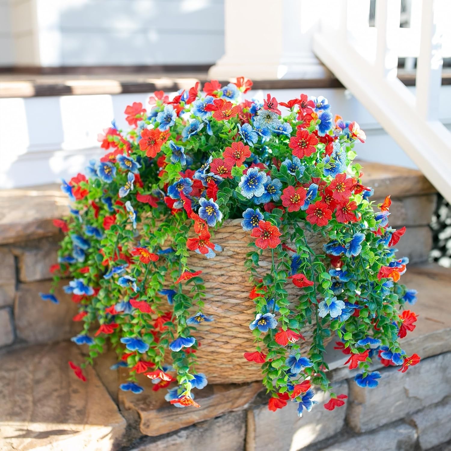 Artificial Hanging Flowers Set 2Pcs UV Fade Resistant Faux Flowers for Outdoo…