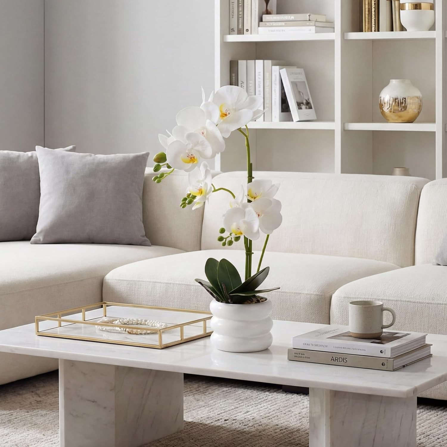 20″ White Phalaenopsis Artificial Orchid in Ceramic Vase – Real Touch Decor