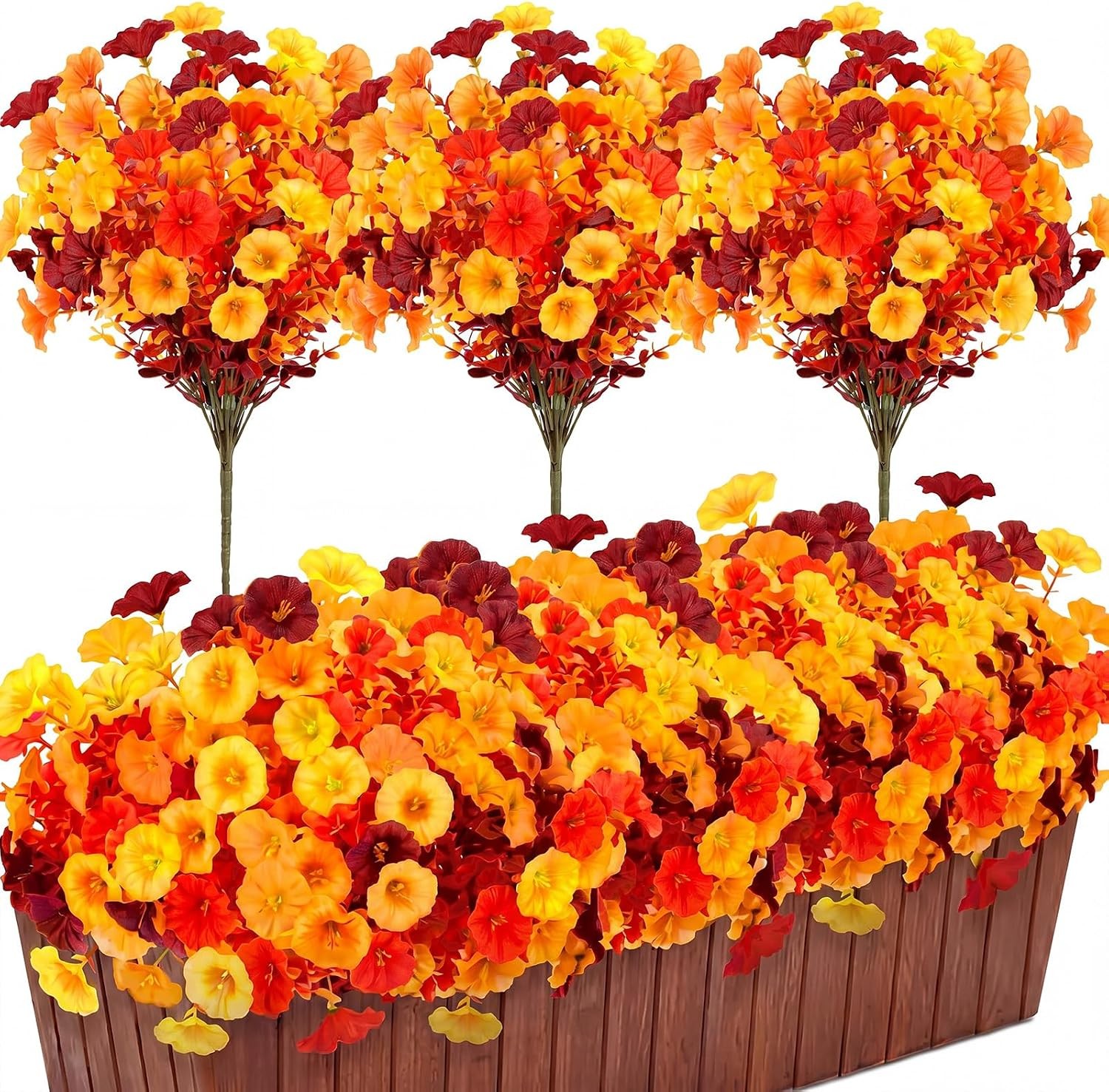 12 Pcs Red White Blue Artificial Flower Outdoor UV Resistant Petunias Patriotic