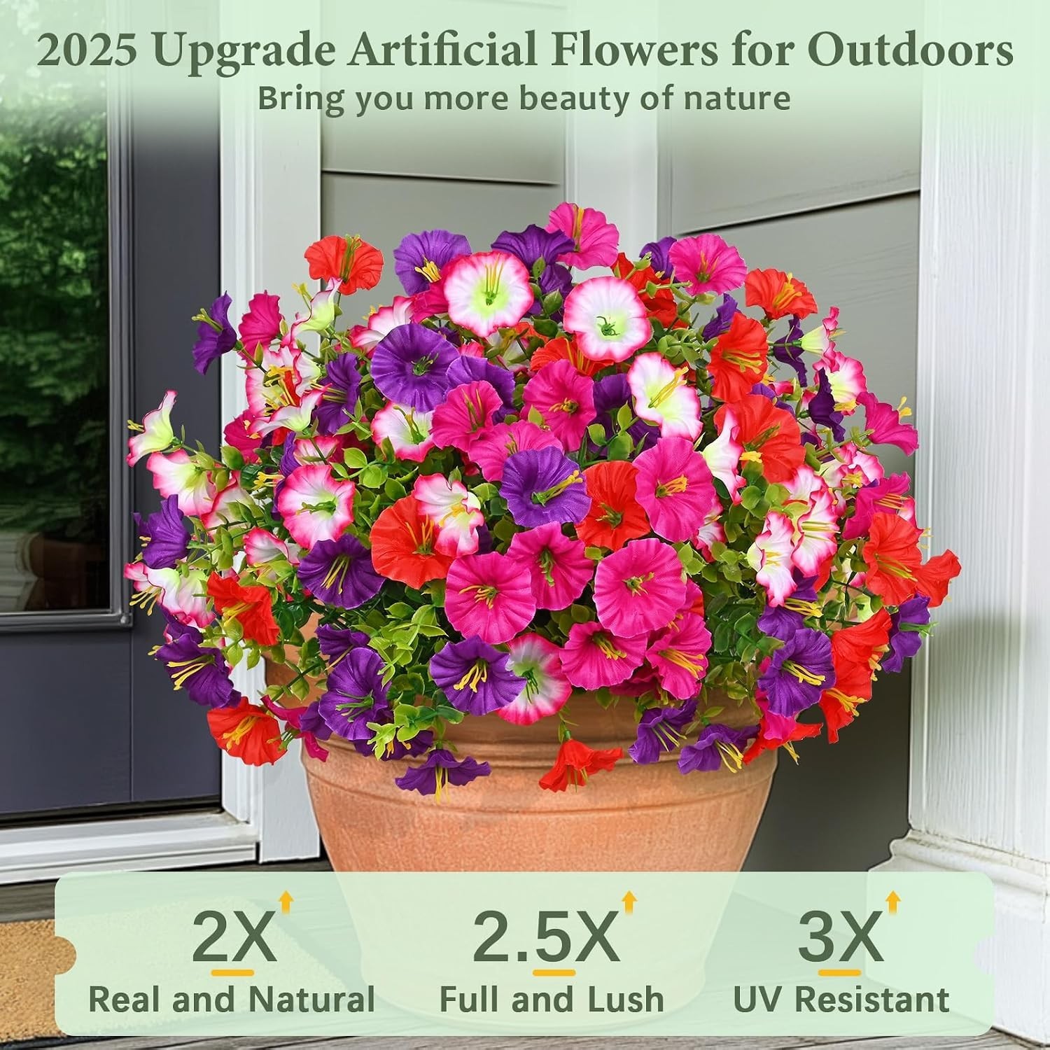 12 Bundles UV Resistant Realistic Silk Petunia Flowers for Outdoor Elegance