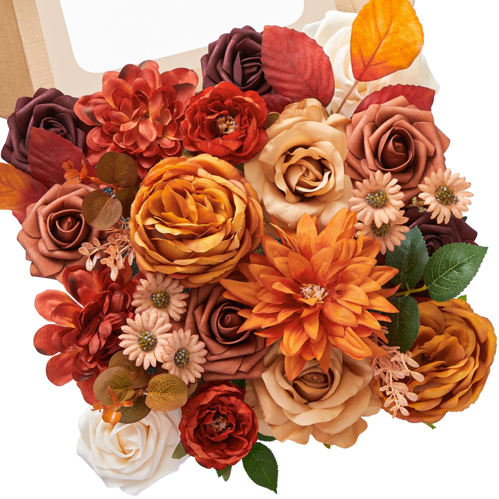 Fall Flowers Artificial Burnt Orange Fake Cake Flowers Bridal Bouquet Set