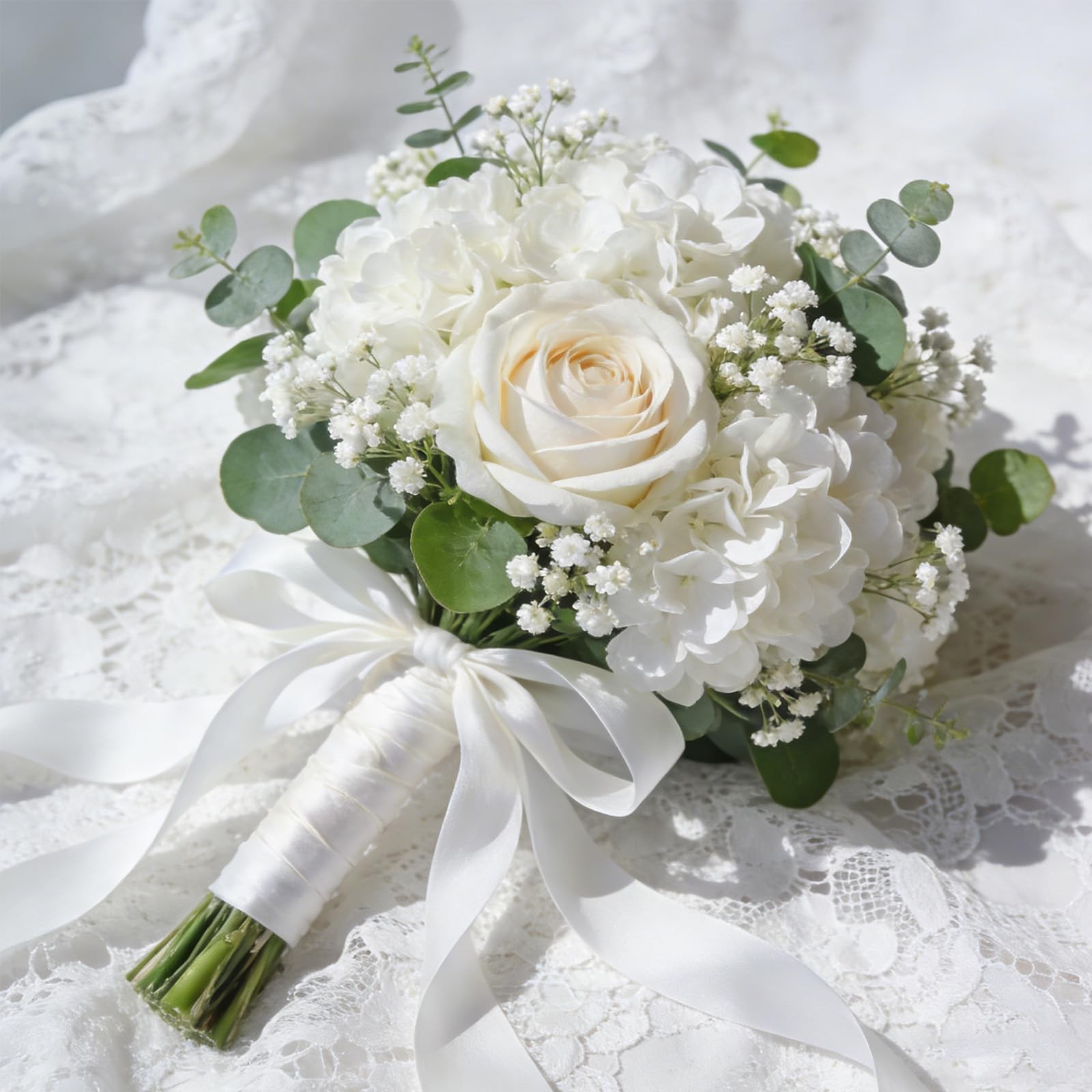 4pcs Hydrangea Artificial Flowers Real Touch Flocked Latex, White