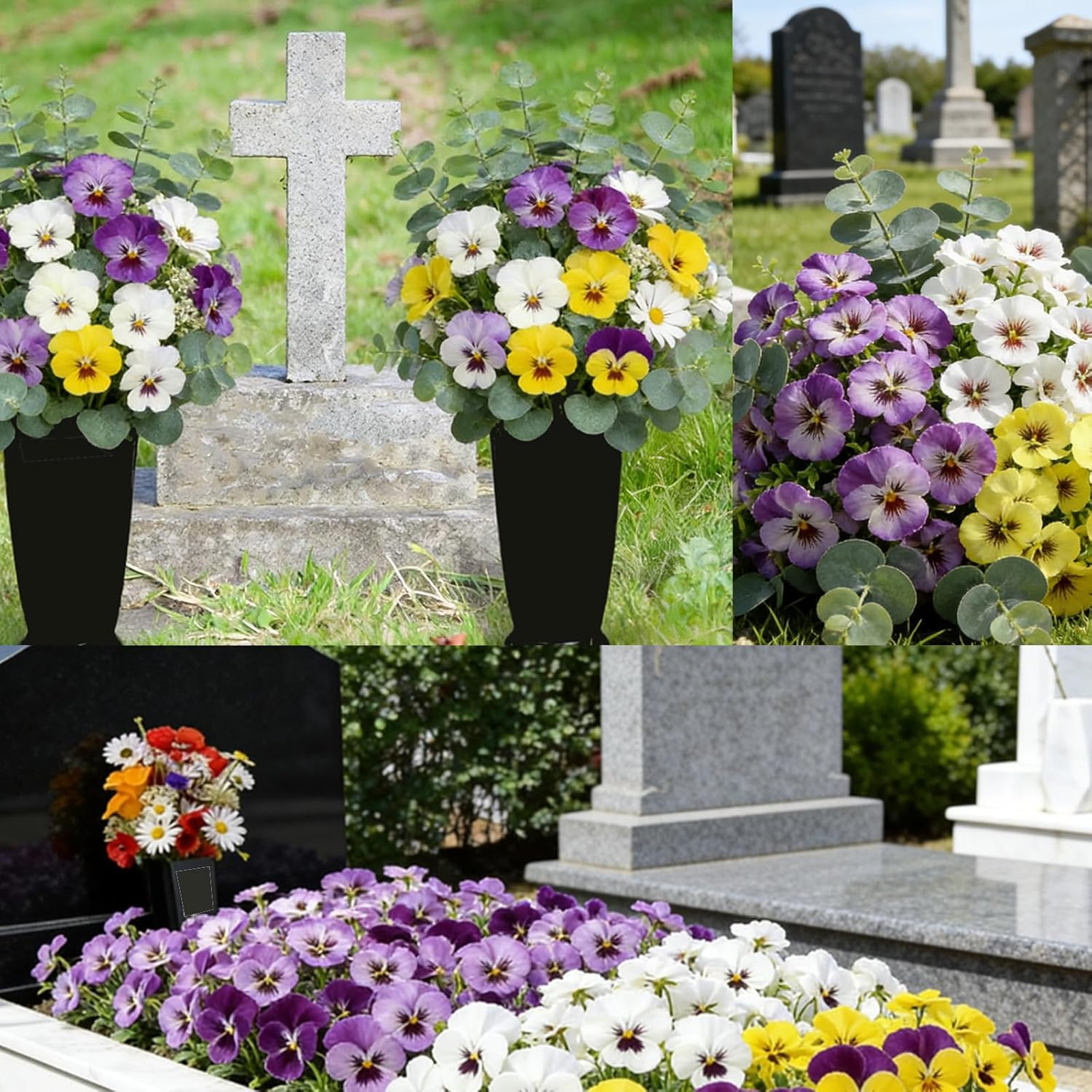 Artificial Flowers Pansies with Eucalyptus UV Resistant Fake Plants for Indoor