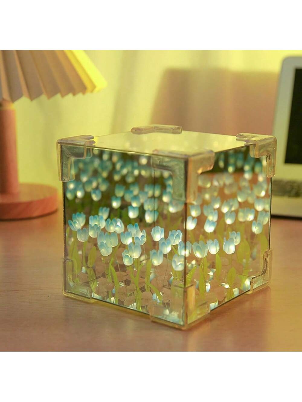 Blue 12x12x12cm Tulip Flower Cube Night Light USB Powered DIY Gift