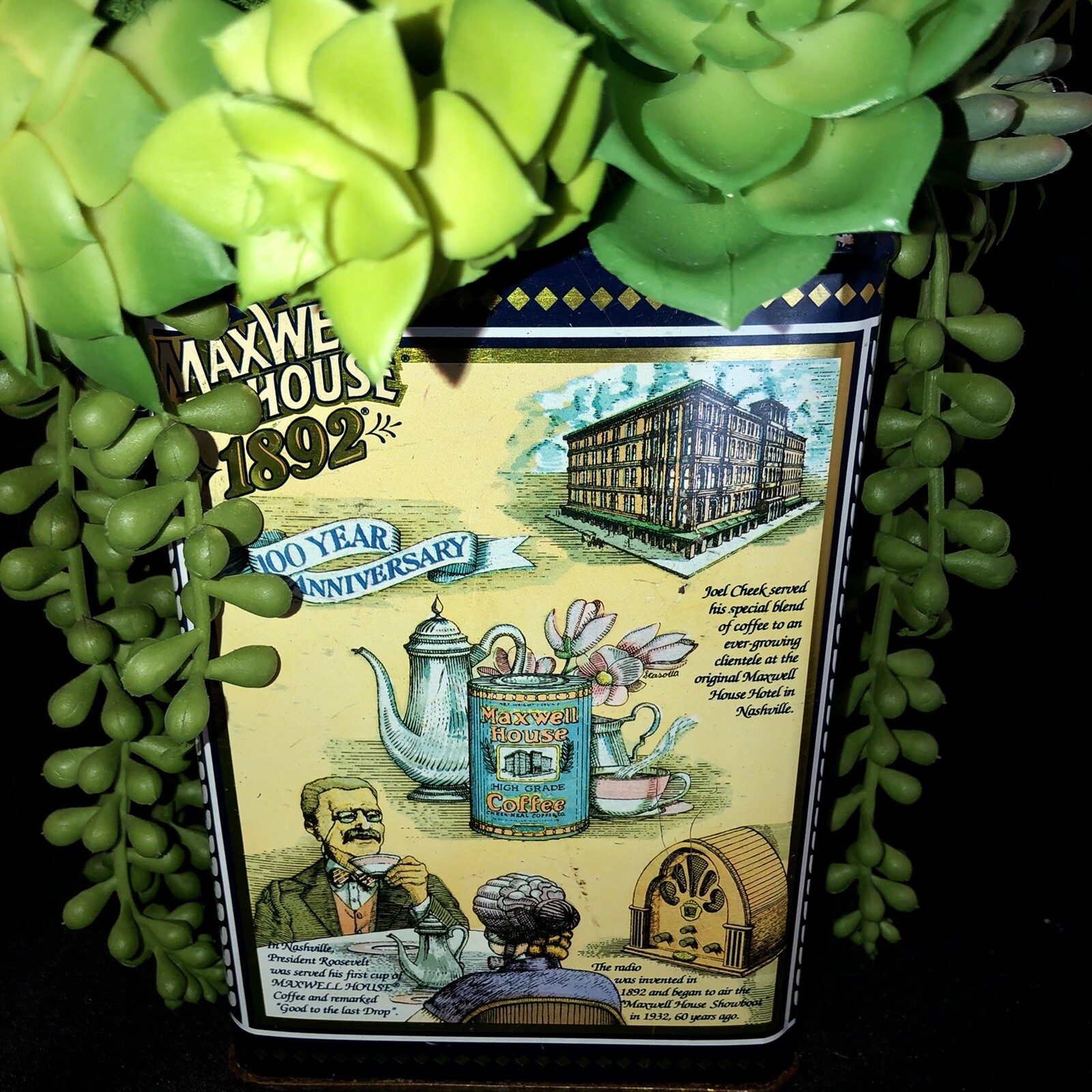 Coffee Tin Faux Greenery Farmhouse Decor Maxwell House Tin Upcycled Decor