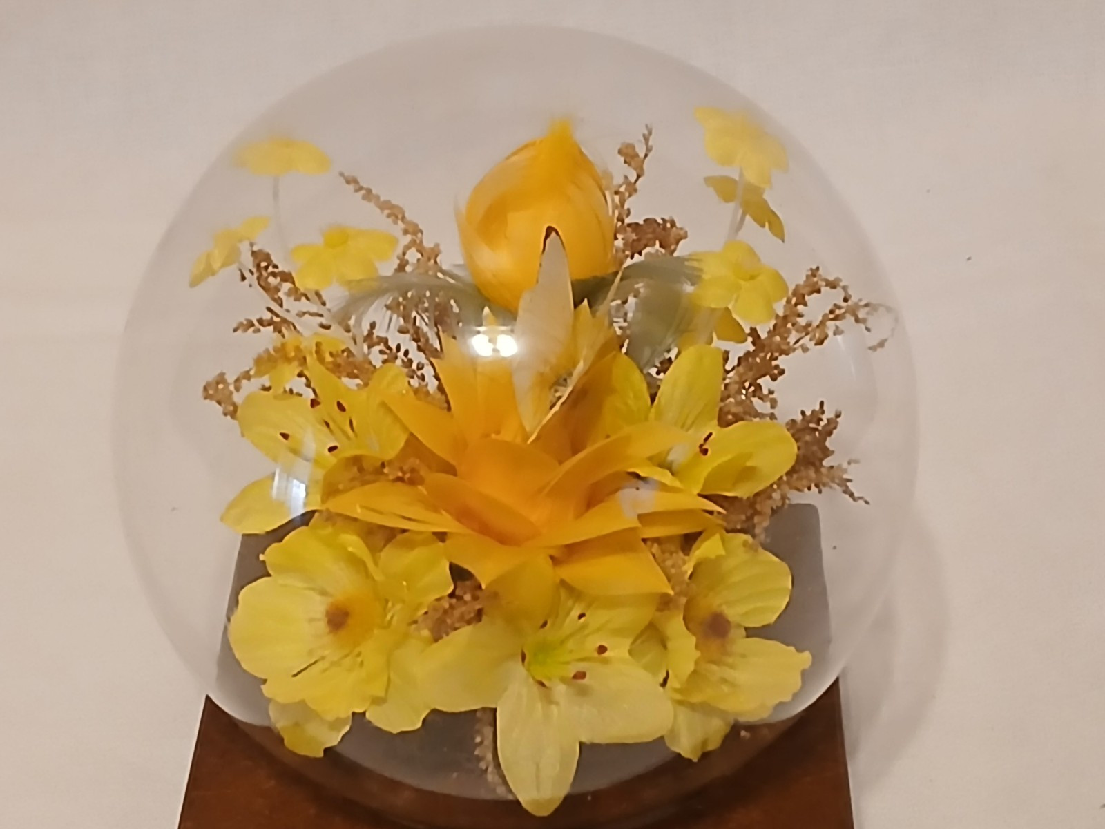 Vintage PENCO Glass Dome Terrarium w/ faux silk flowers & butterfly- 19″ around