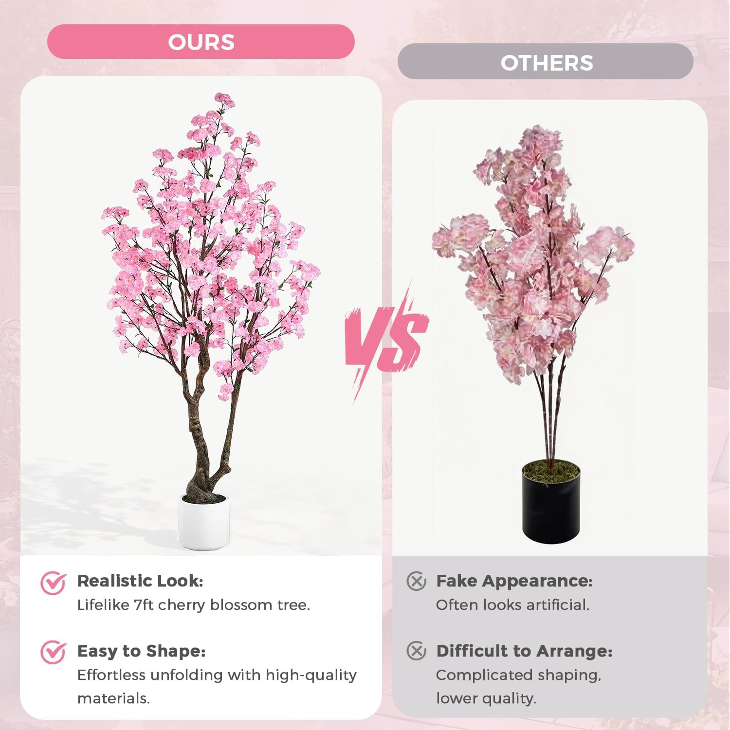 7FT Artificial Cherry Blossom Tree with White Pot for Home & Wedding Decor