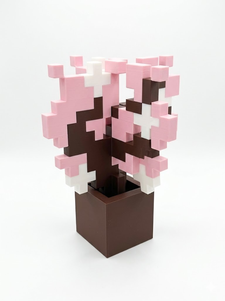 3D Printed Minecraft Cherry Blossom Sapling in Pot | Desk Decor & Gamer Gift
