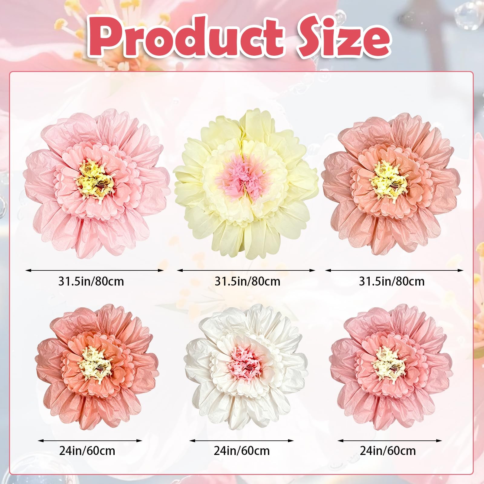 6 Pcs 31.5″ & 23.6″ Pink Giant Tissue Flowers, Boho Large Pom Pom Wall Decor …