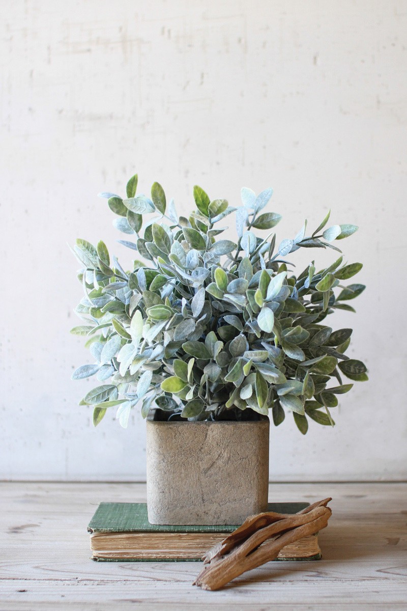 Artificial Sage Bush in Square Pot Lifelike Faux Plant Indoor And Outdoor Brown
