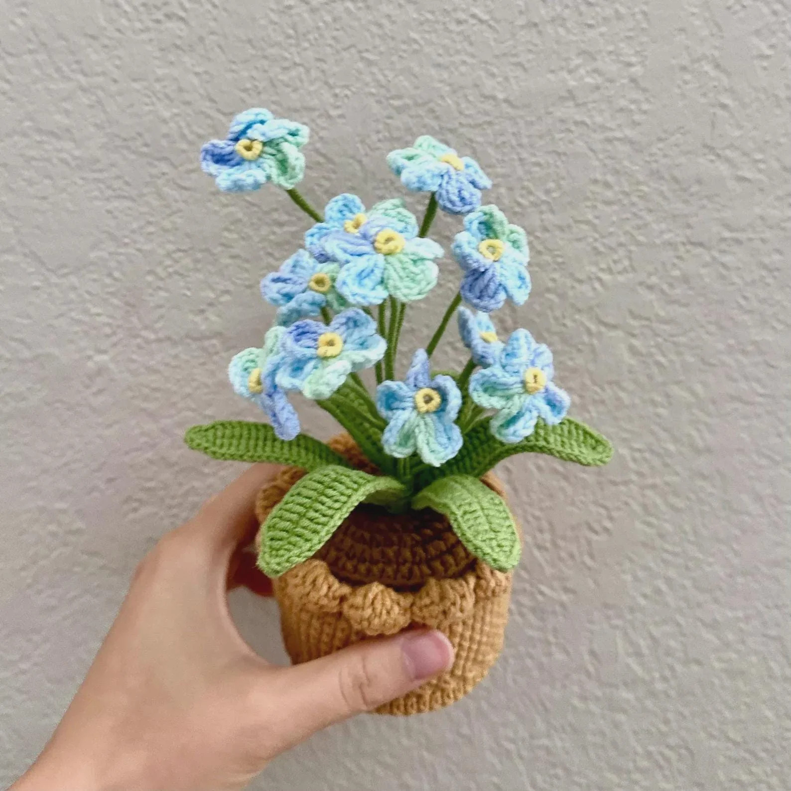 Handmade Crochet Forget-Me-Not Flower Pot: Pink, Blue, Purple