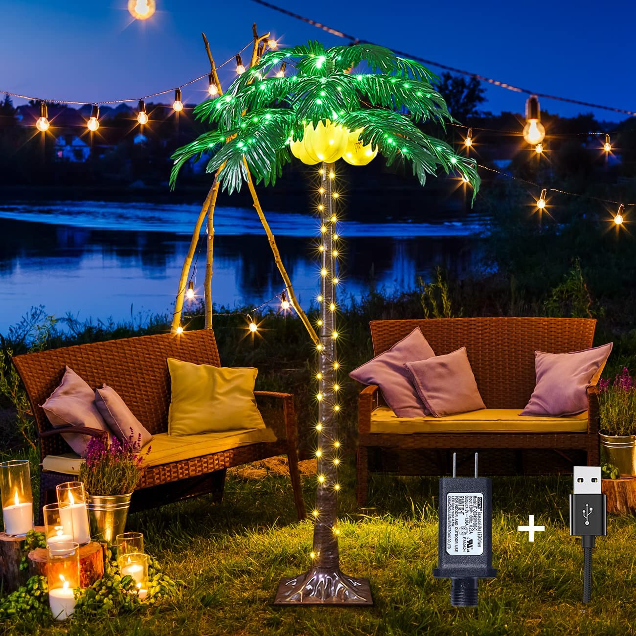 Lighted Palm Tree 5ft 208 Led Artificial Palm Tree Decor With Lighted Coconuts F