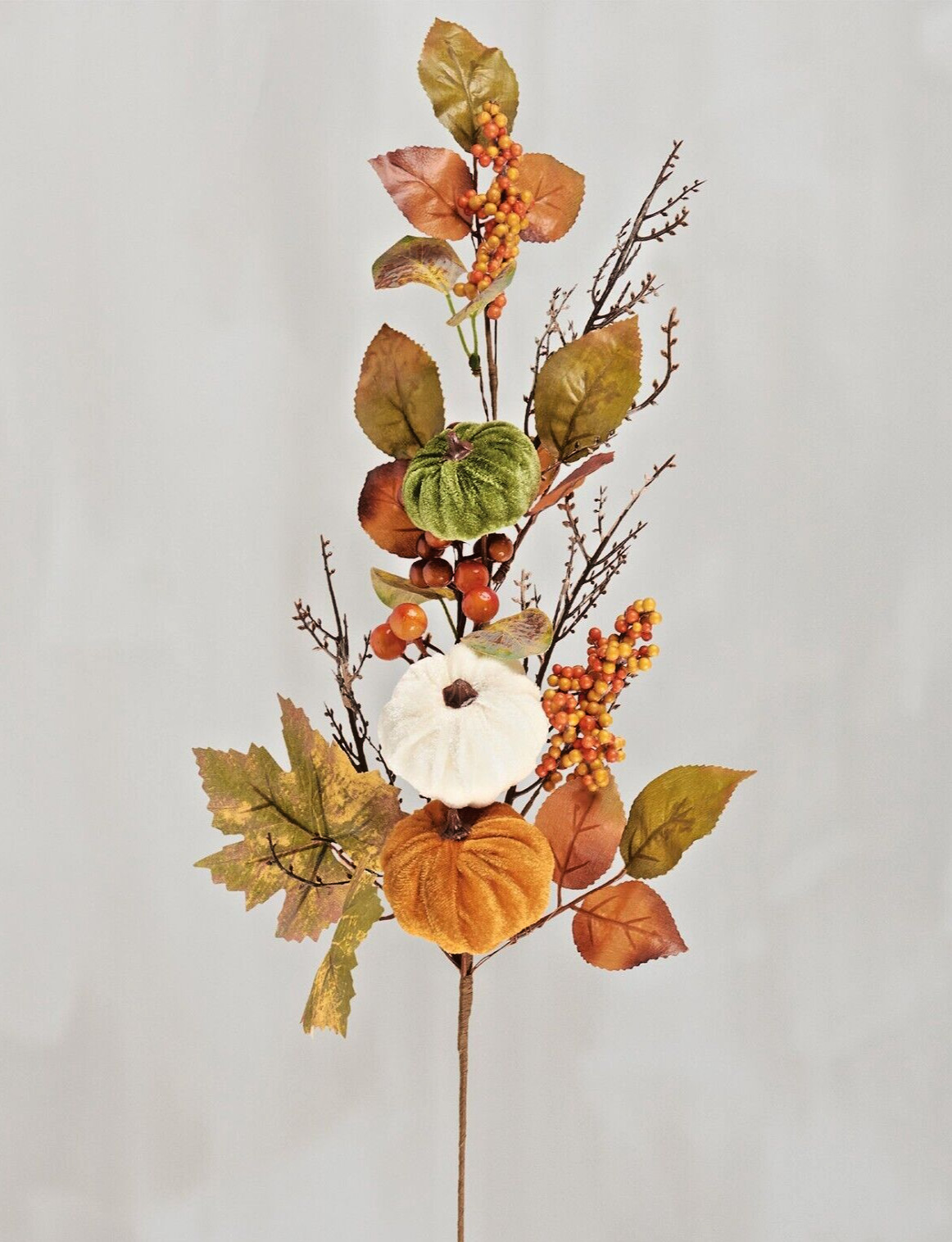 Fall Pumpkin Berries Artificial Stem Branch Greenery Faux Flower Plant-25″ Gold